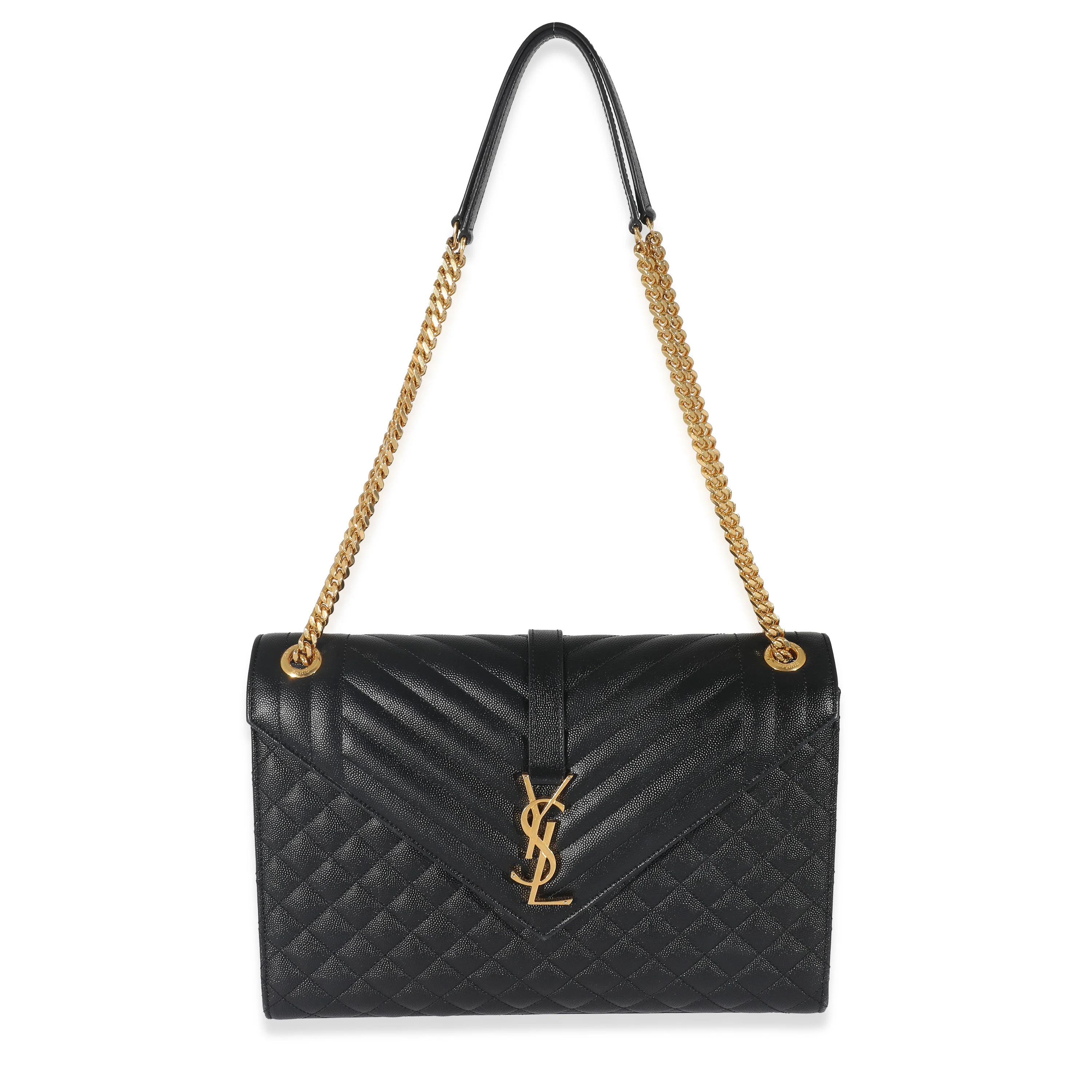 Saint Laurent Black Grain De Poudre Mix Matelassé Large Envelope Flap Bag - Image 7