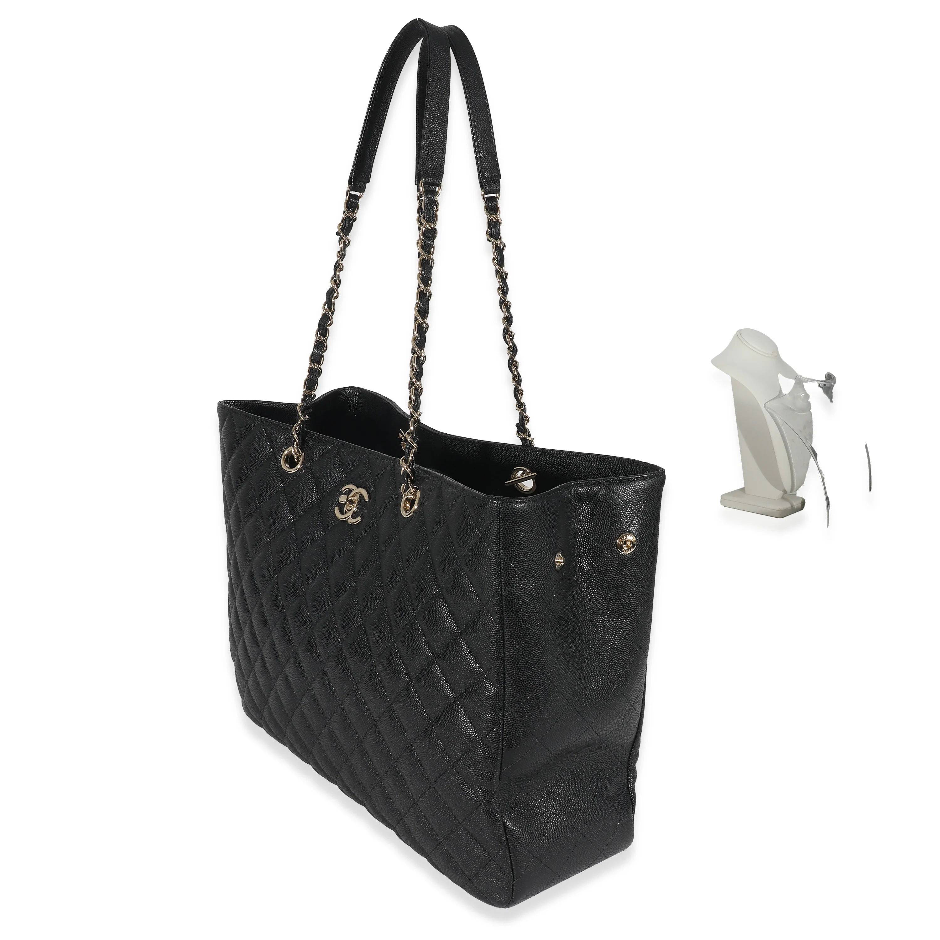 Chanel 23C Black Quilted Caviar Large Shopping Tote - Image 2