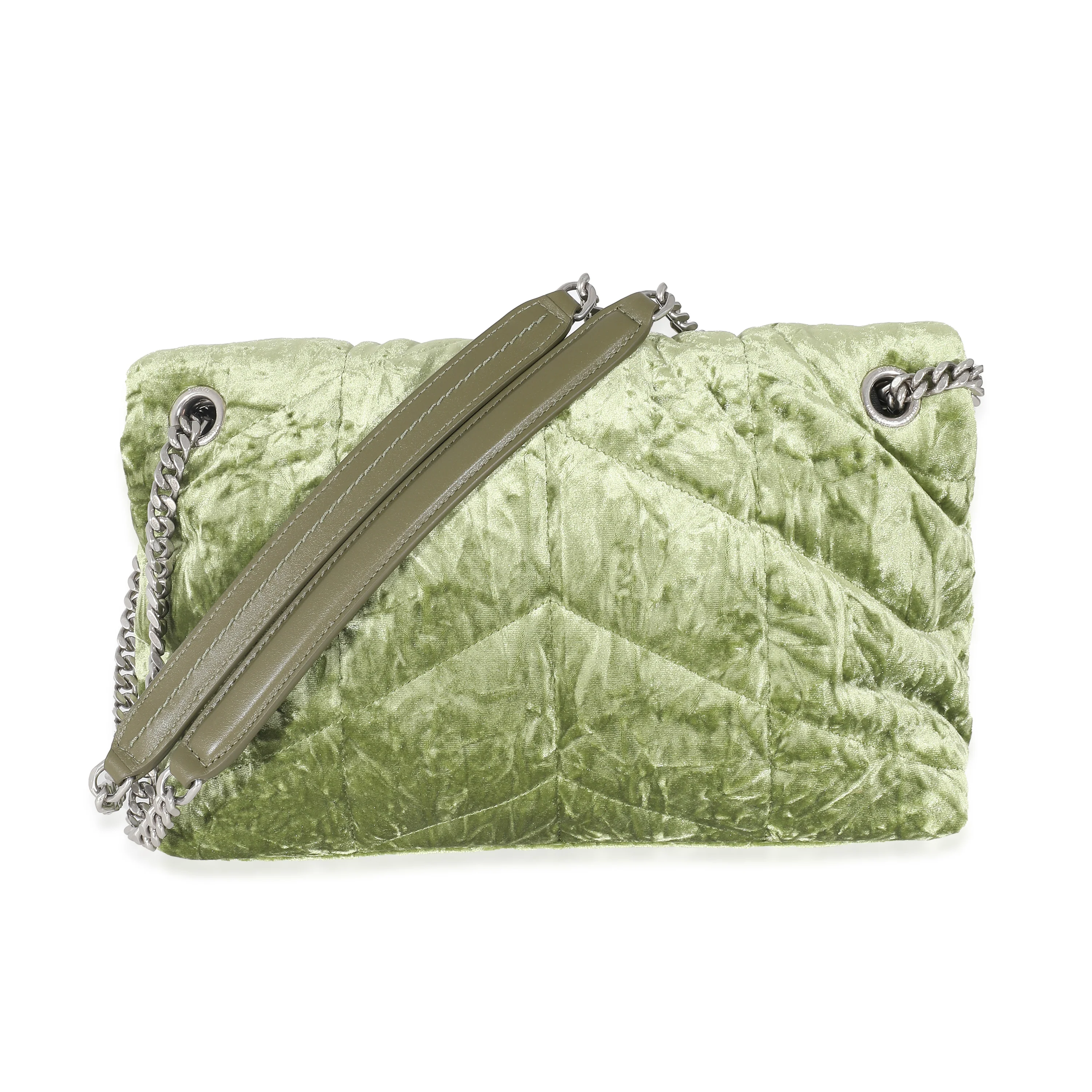 Saint Laurent Green Crushed Velvet Small Loulou Puffer Bag - Image 3
