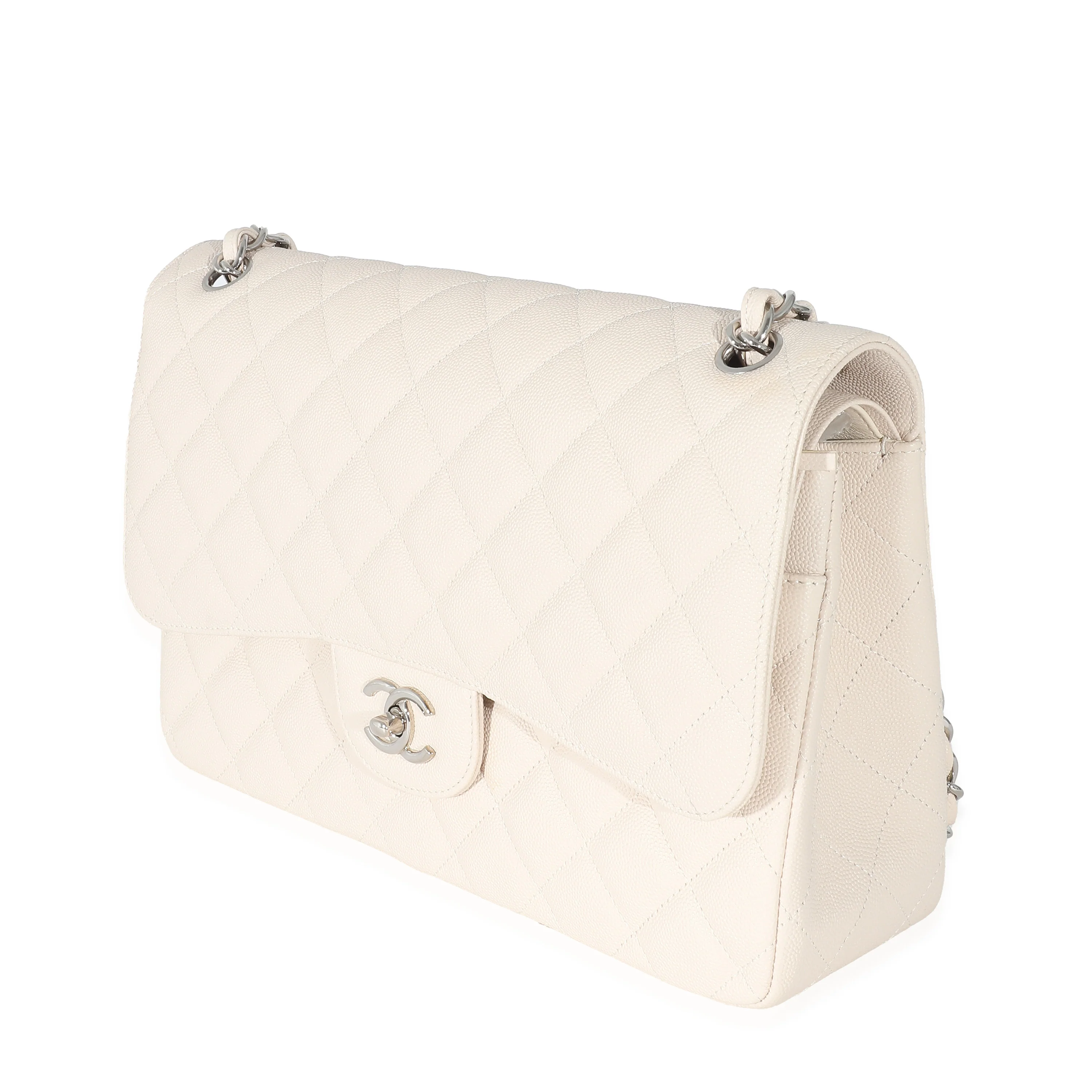 Chanel Cream Quilted Caviar Jumbo Classic Double Flap Bag - Image 2