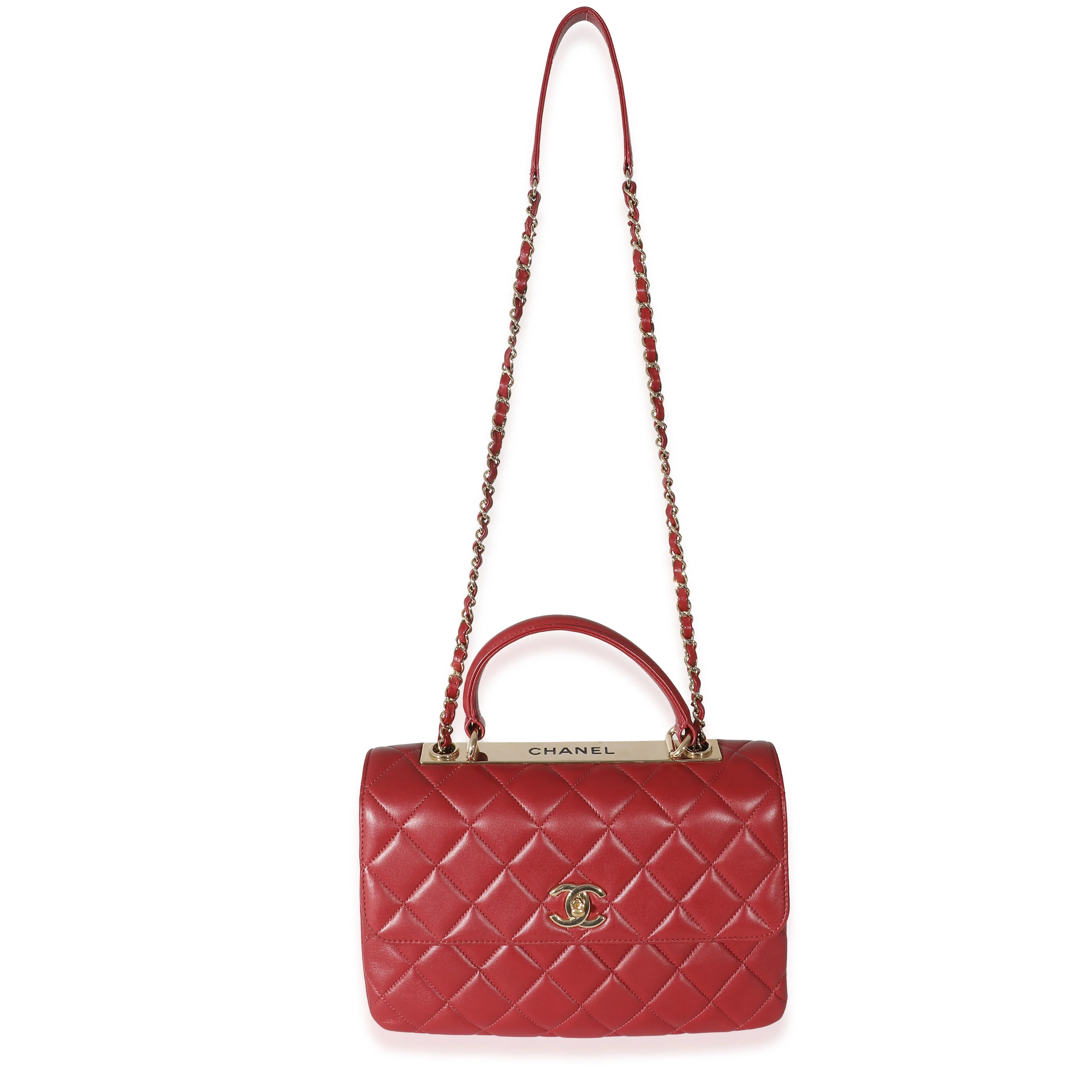 Chanel Red Quilted Lambskin Medium Trendy CC Dual Top Handle Flap Bag - Image 6