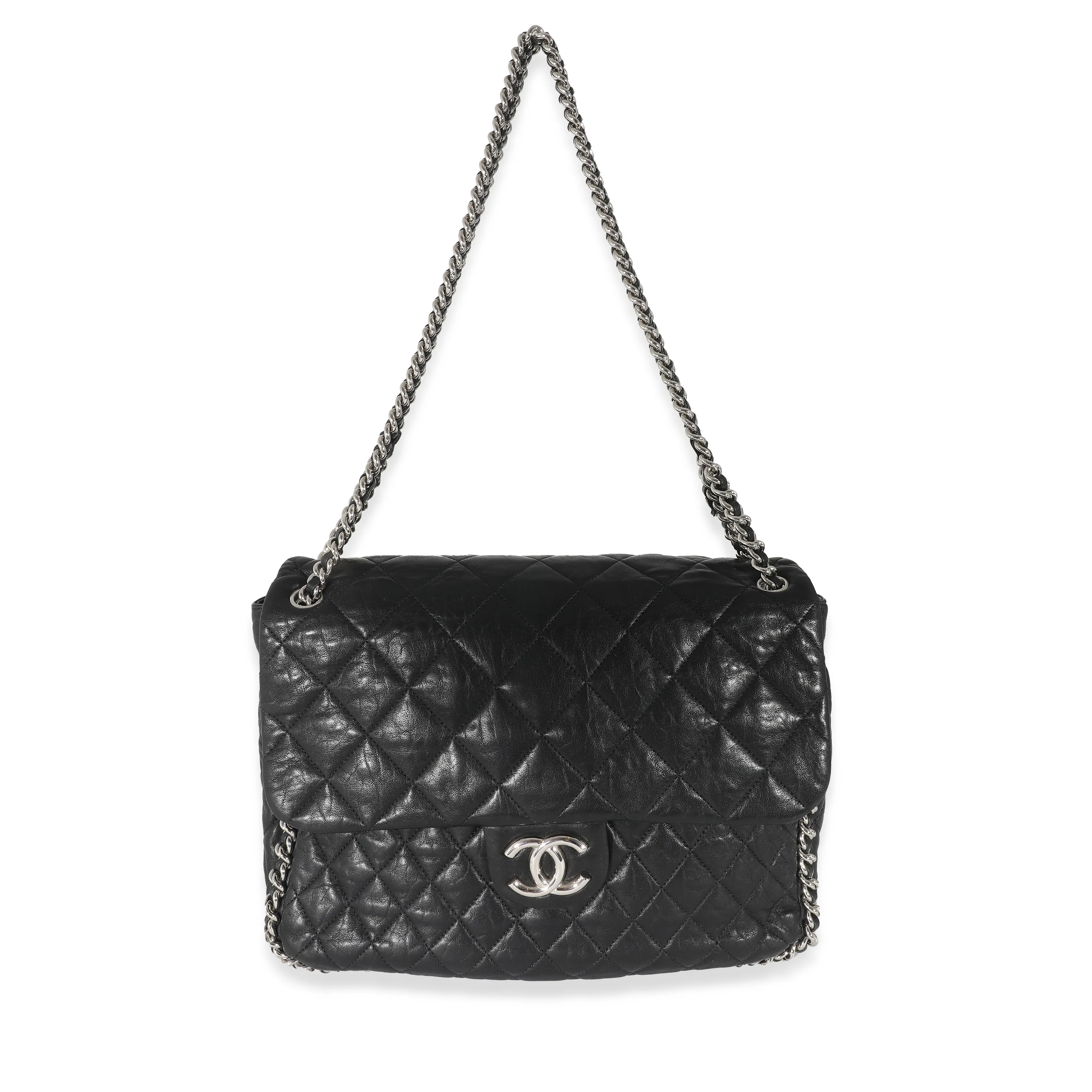 Chanel Black Washed Lambskin Chain Around Maxi Flap Bag - Image 4