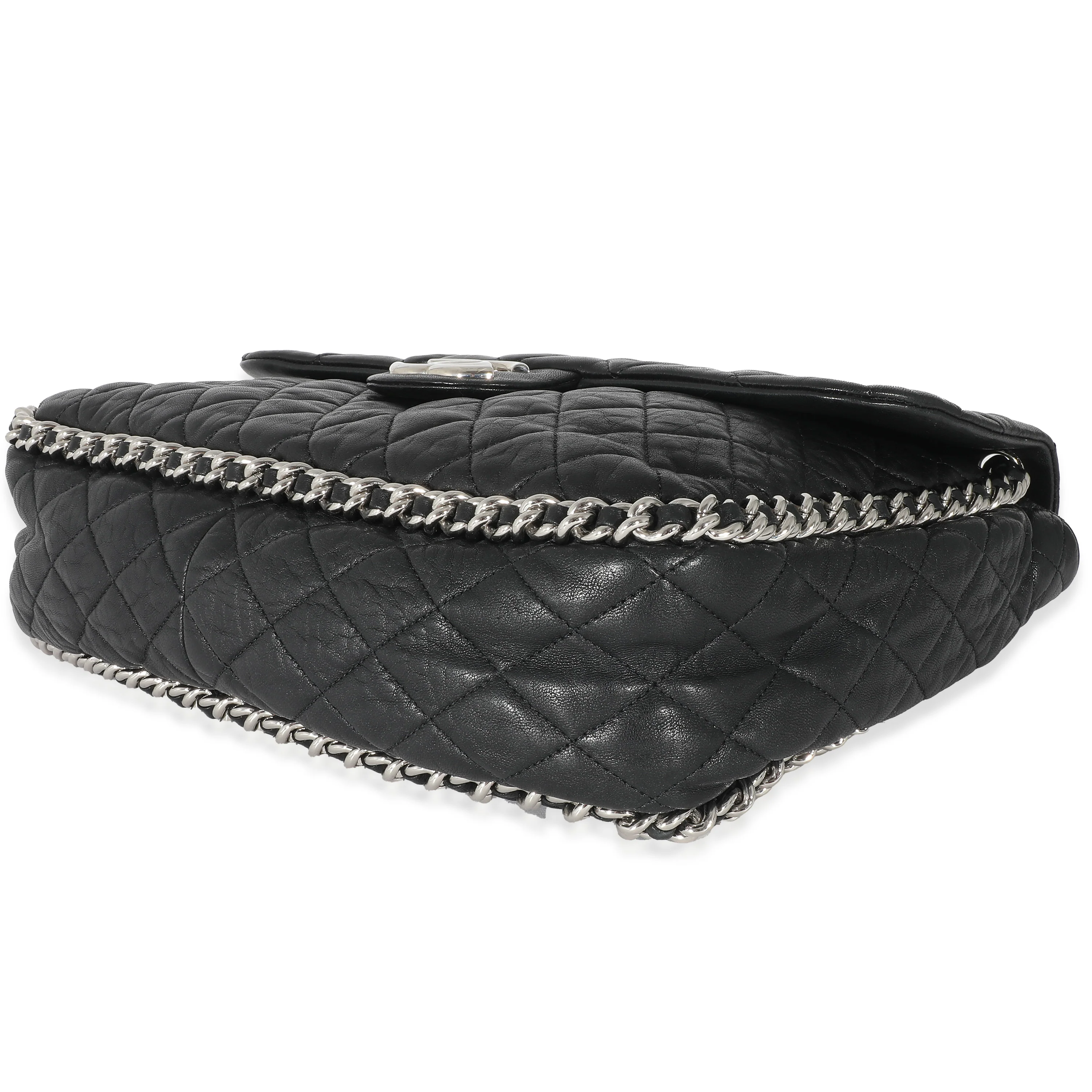 Chanel Black Washed Lambskin Chain Around Maxi Flap Bag - Image 7