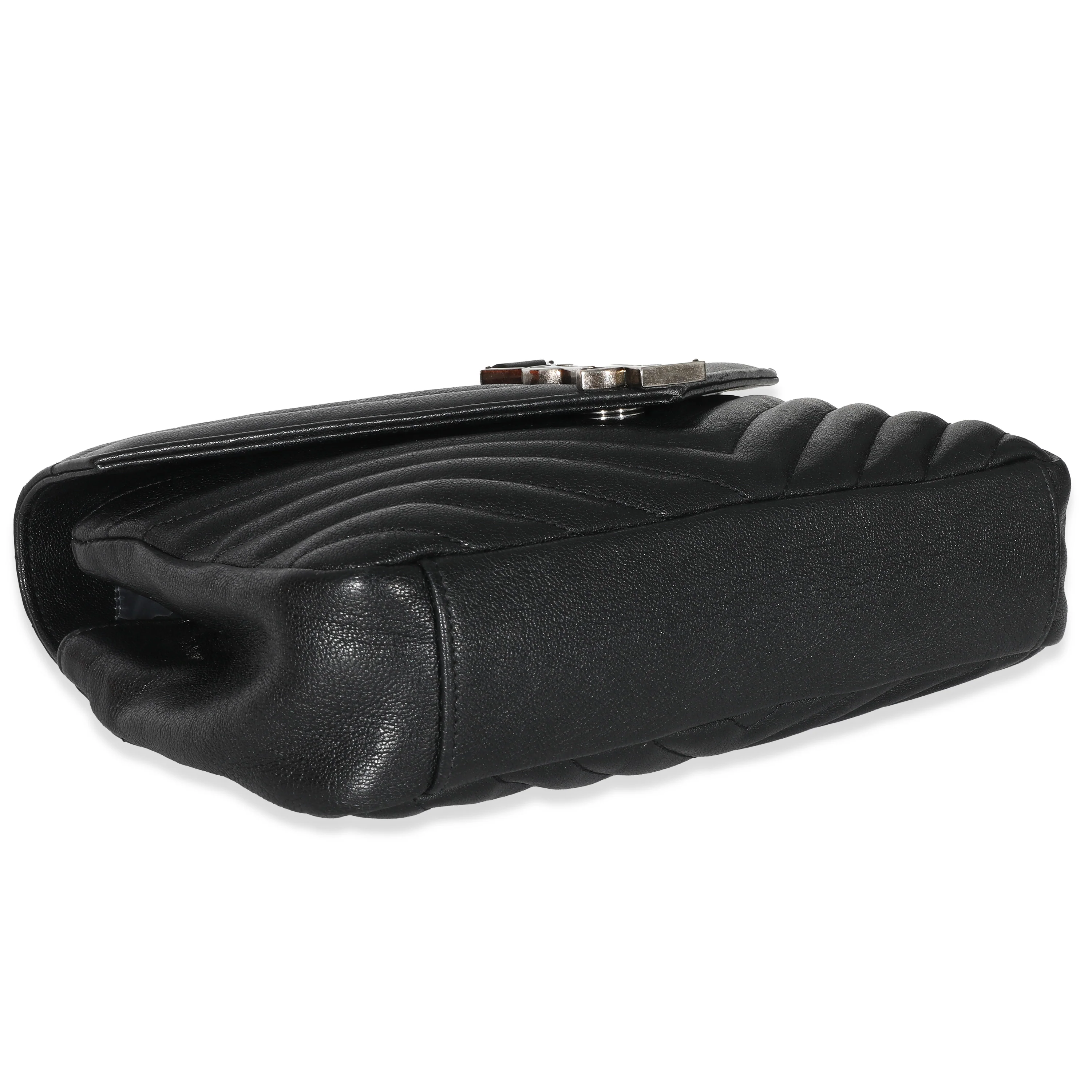 Saint Laurent Black Sheepskin Matelasse Chevron Small College Bag - Image 6
