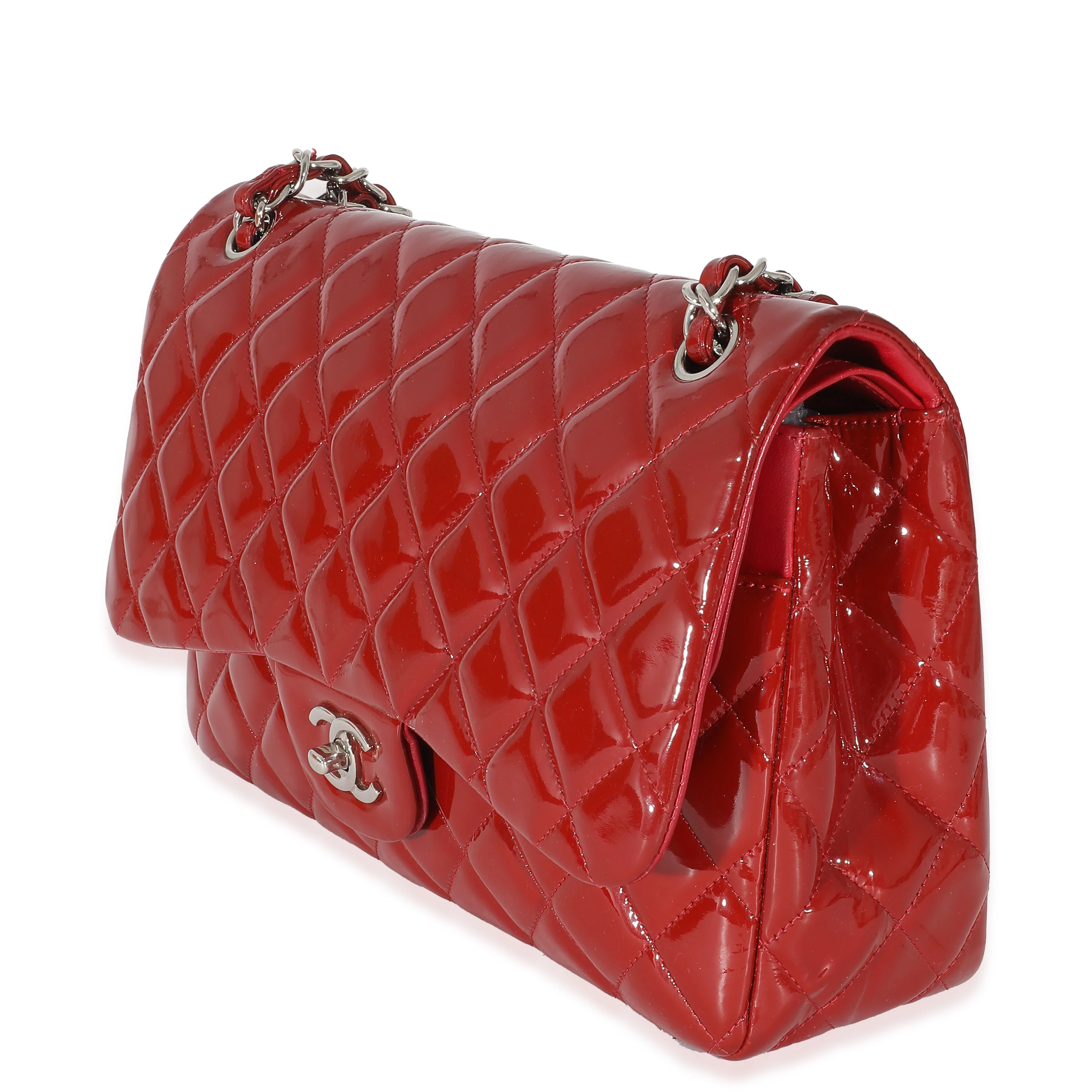 Chanel Red Patent Jumbo Double Flap Bag - Image 2