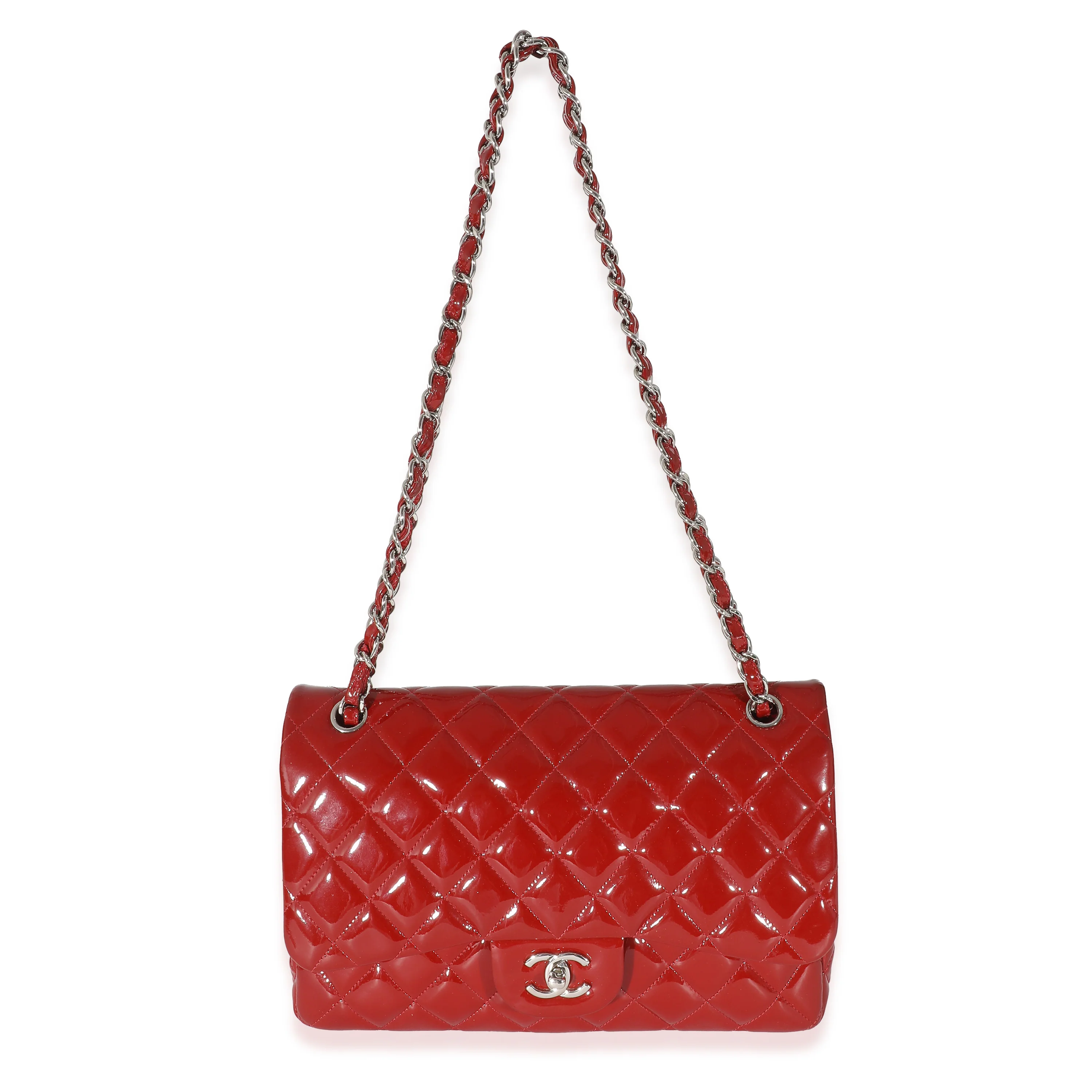 Chanel Red Patent Jumbo Double Flap Bag - Image 4