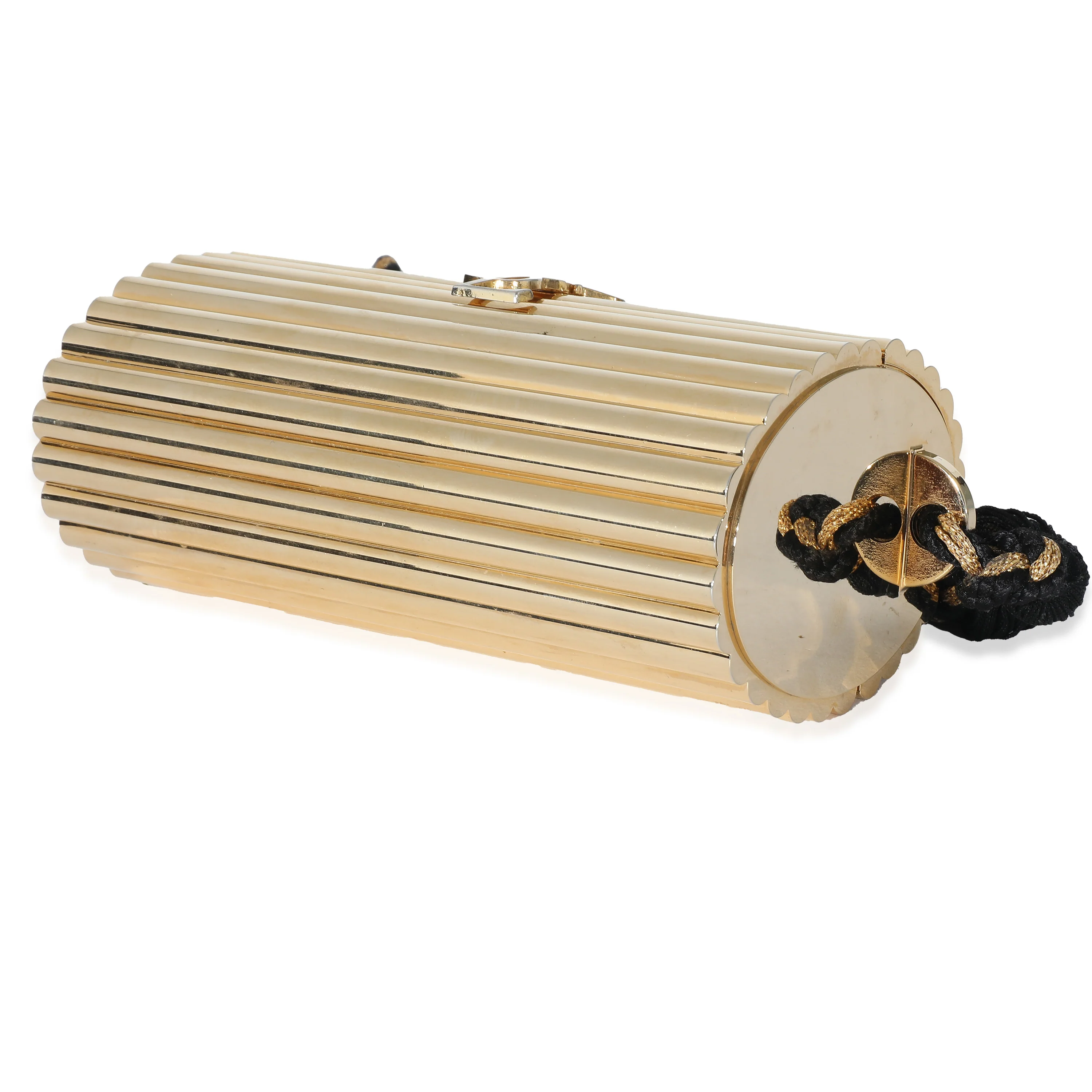 Yves Saint Laurent Gold Metal Minaudiere Tassel Clutch - Image 6