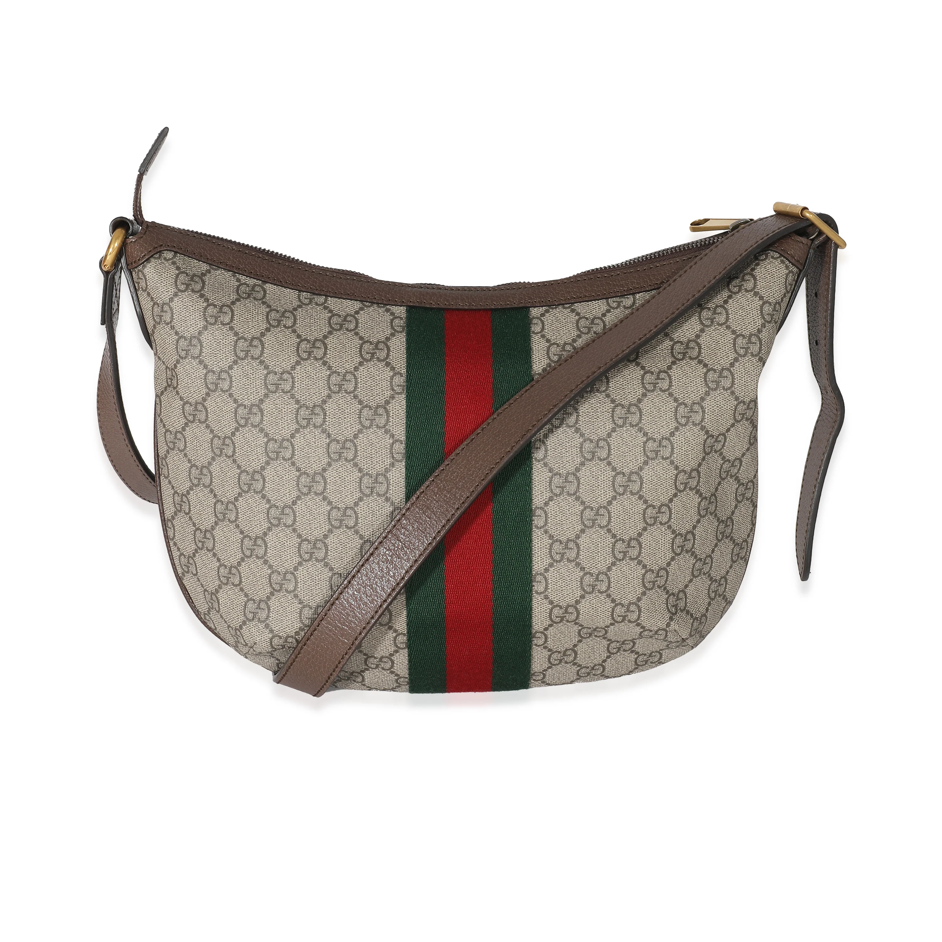 Gucci Beige GG Supreme Web Ophidia Small Half Moon Hobo - Image 3