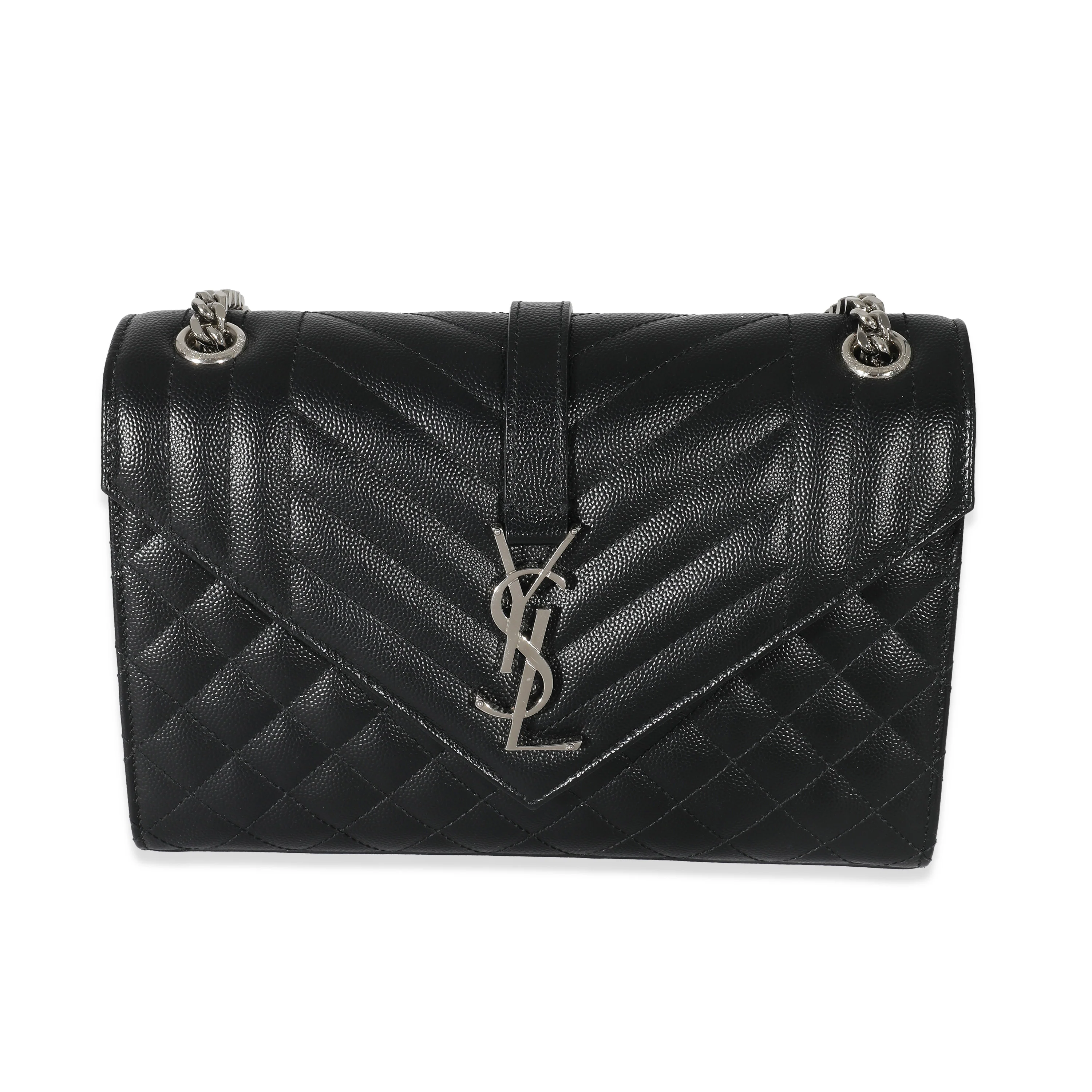 Saint Laurent Black Mix Matelassé Grain De Poudre Medium Envelope Bag