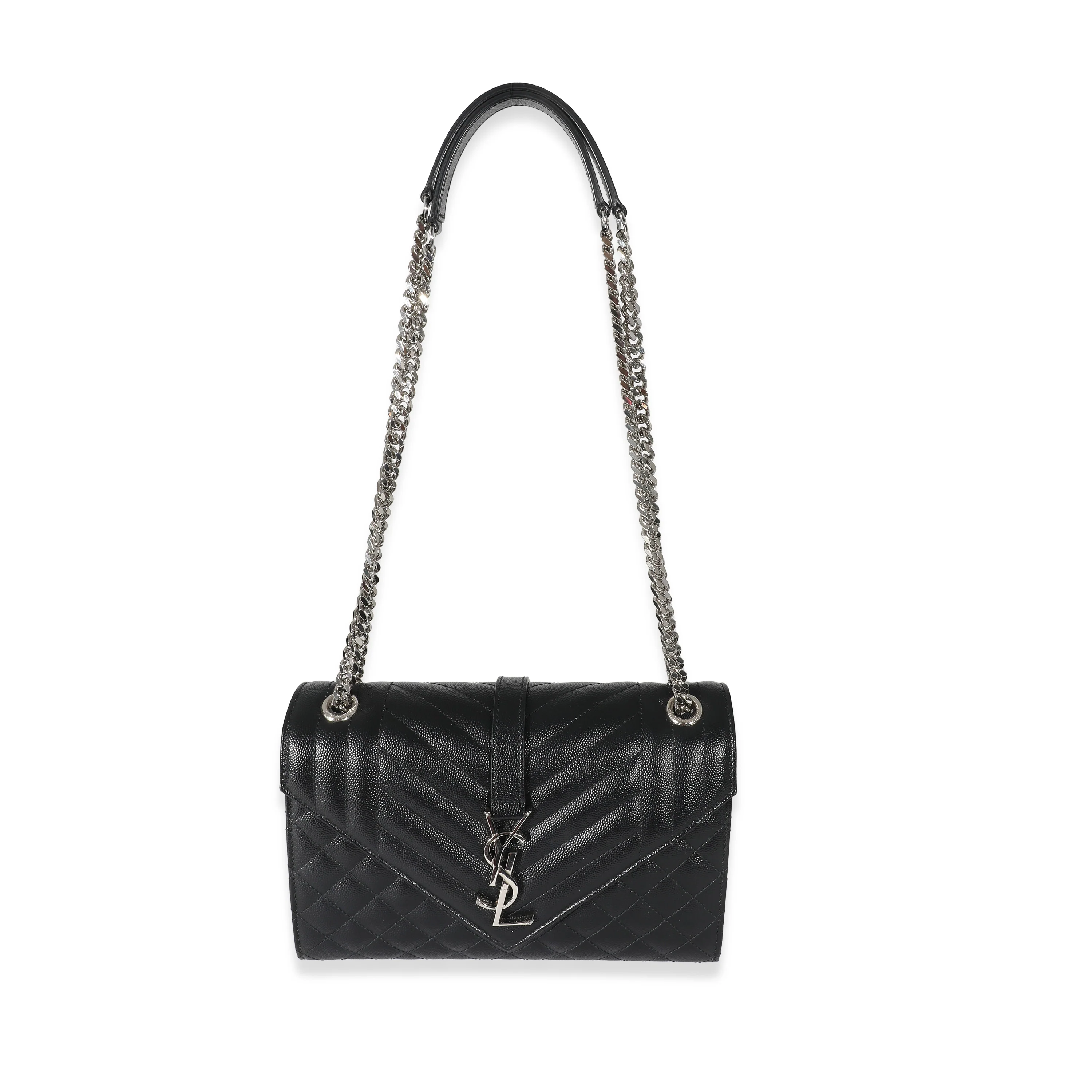 Saint Laurent Black Mix Matelassé Grain De Poudre Medium Envelope Bag - Image 6