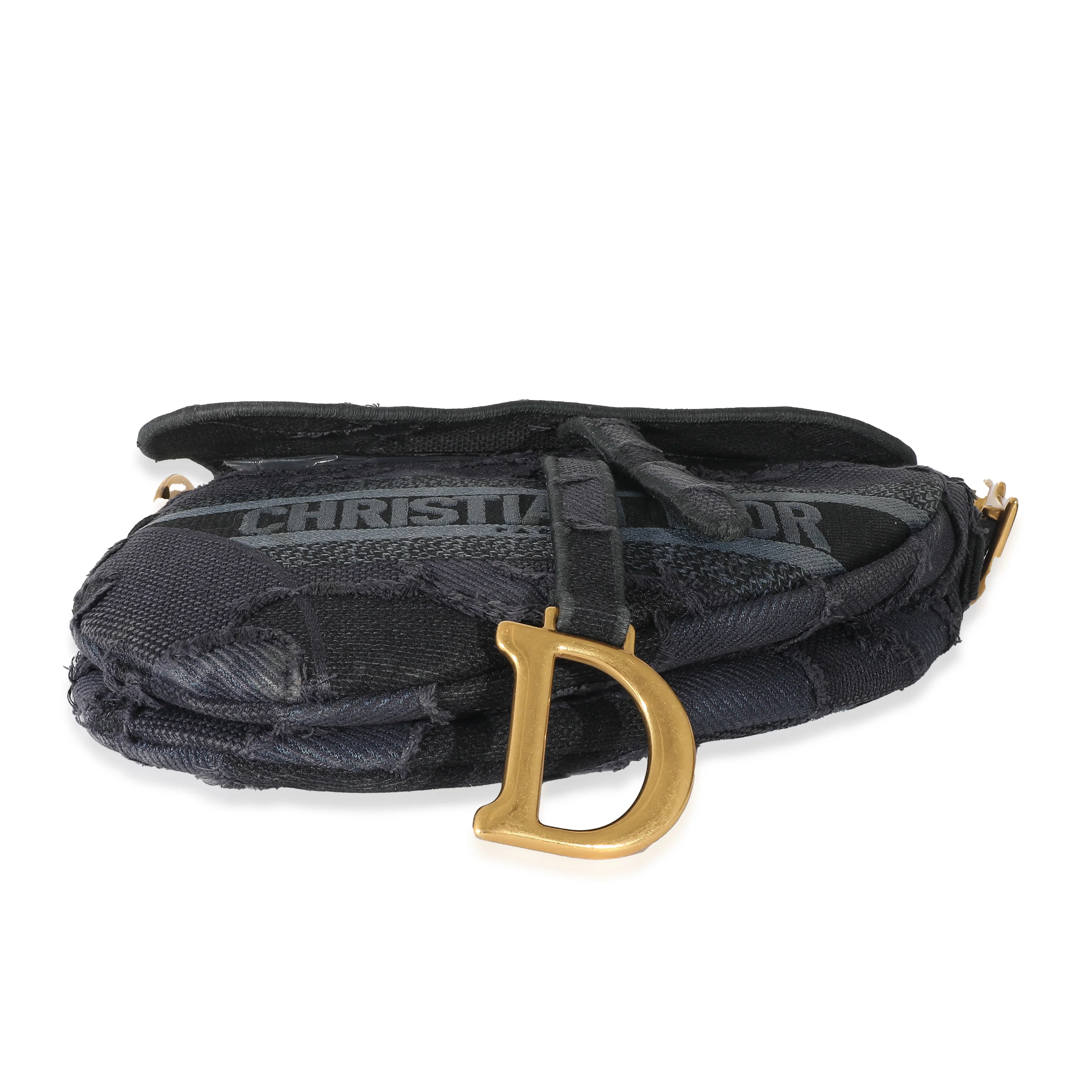 Christian Dior Navy Embroidered Camouflage Canvas Saddle Bag - Image 3