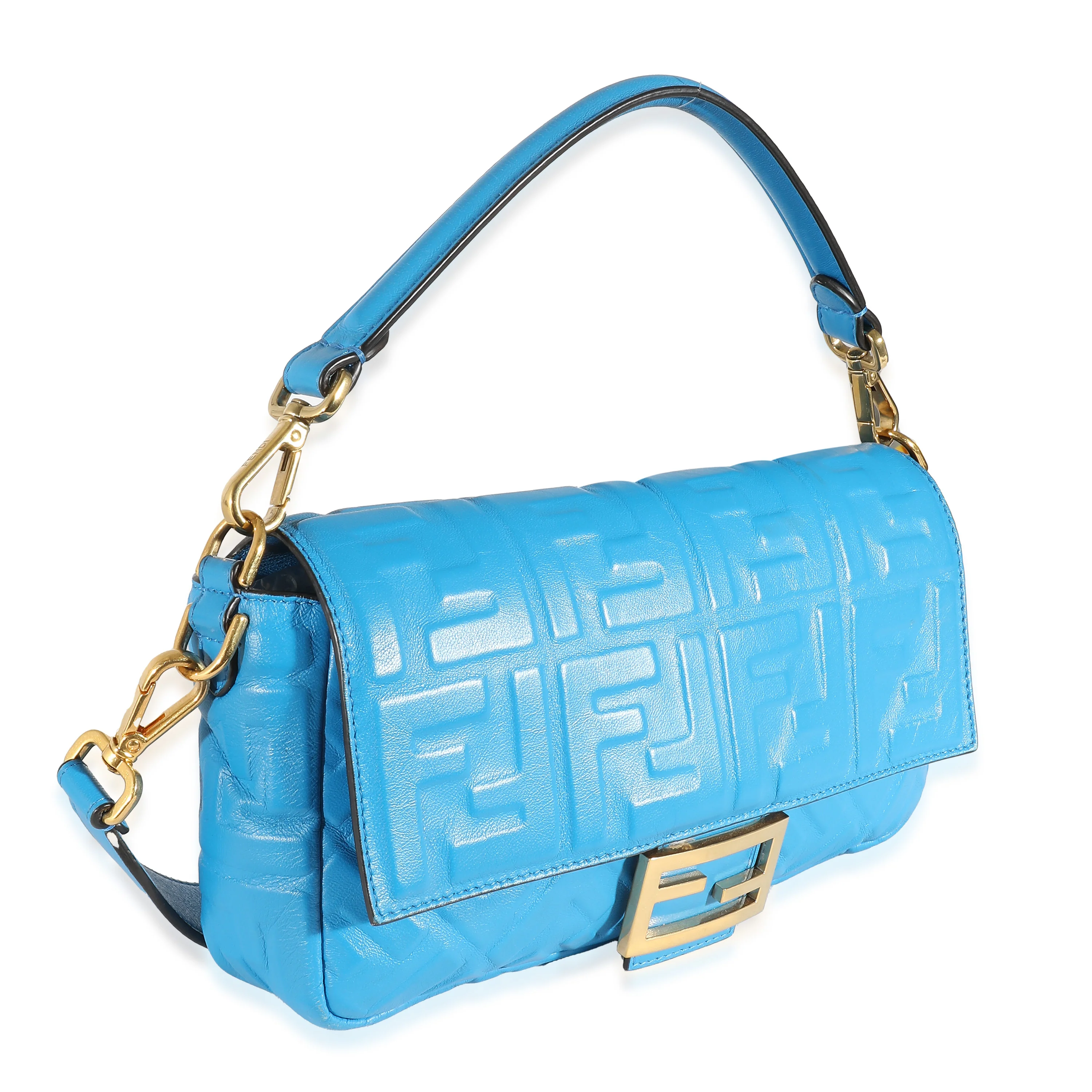 Fendi Blue Royal Nappa FF 1974 Embossed NM Baguette - Image 6