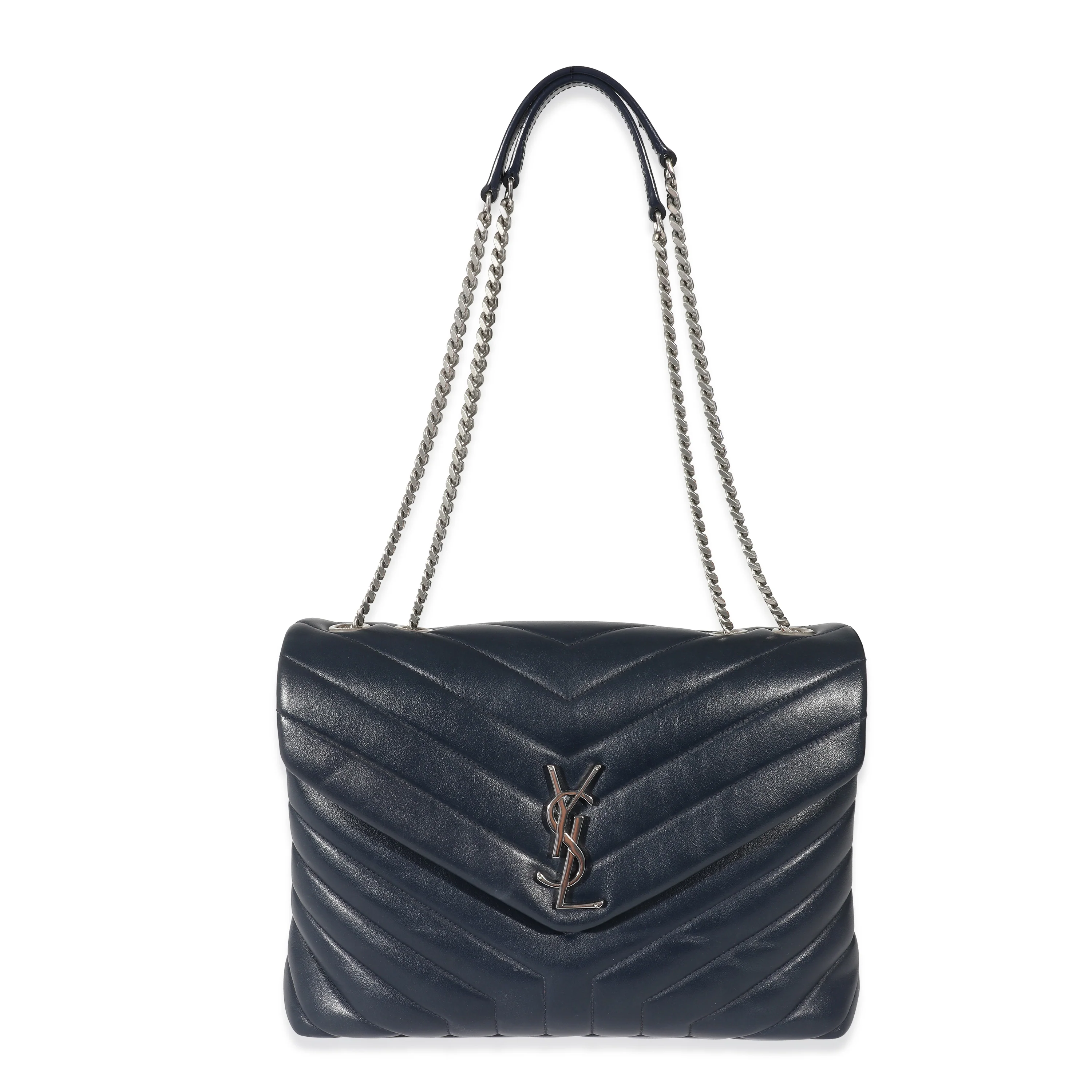 Saint Laurent Navy Calf Leather Matelasse Medium Loulou - Image 4