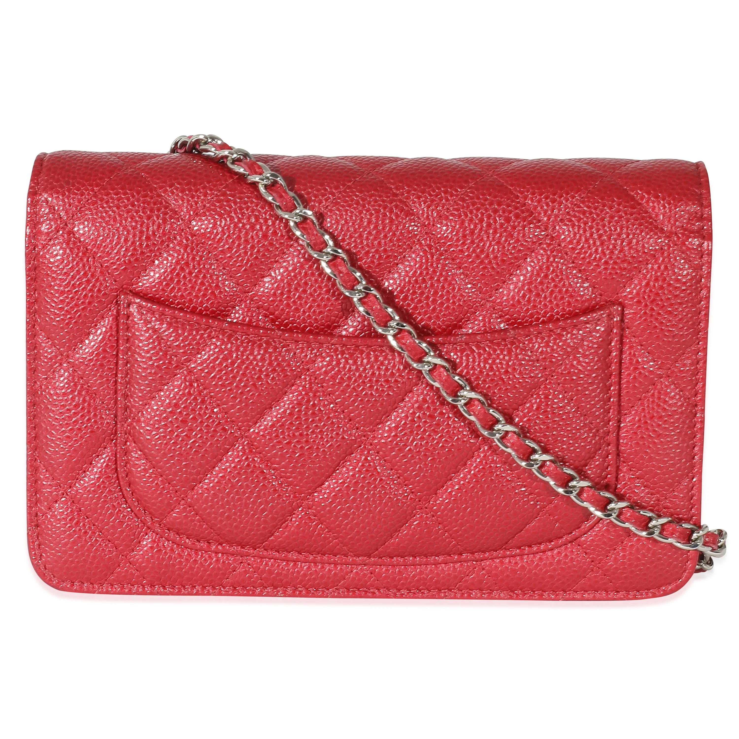Chanel Dark Pink Quilted Caviar Wallet On Chain - Image 3