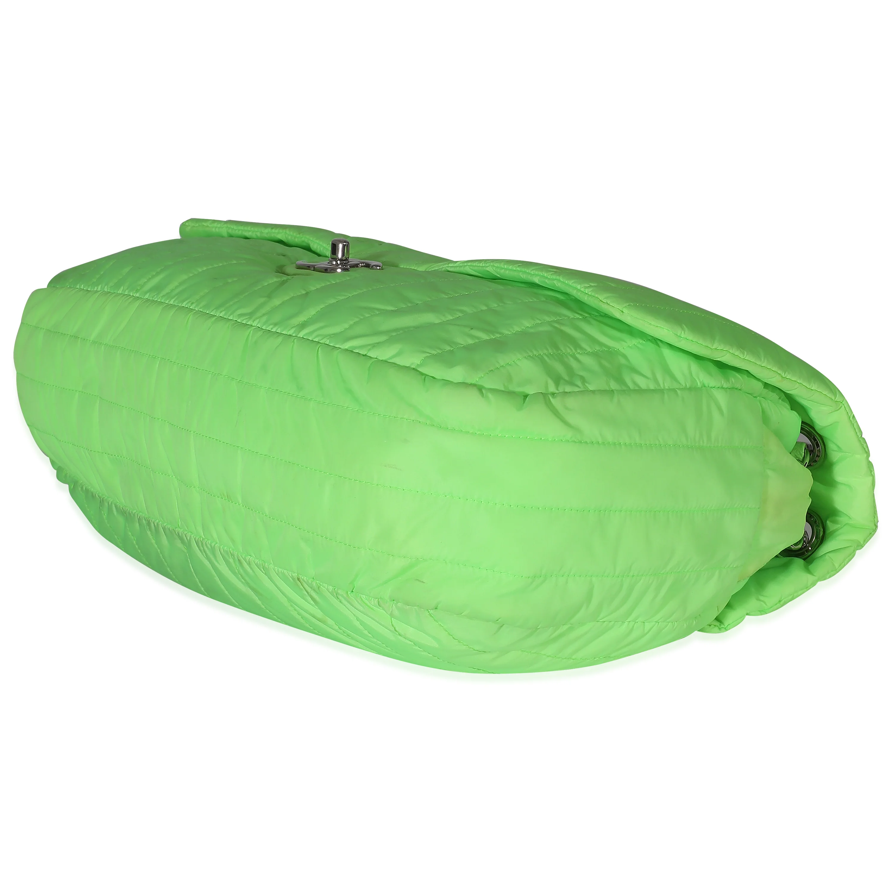 Chanel Neon Green Nylon Vertical Stretch Soft Shell Maxi Flap - Image 6