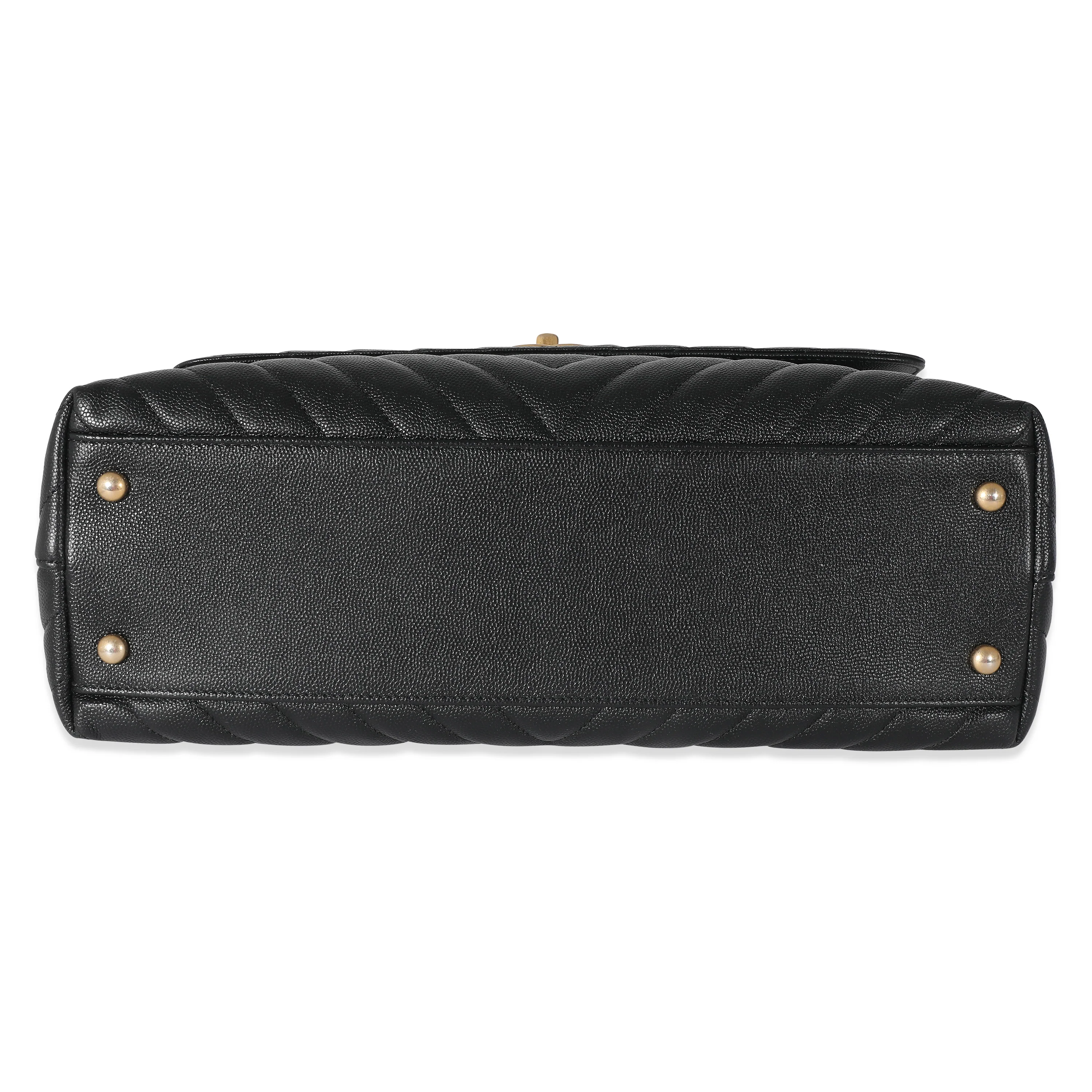 Chanel Black Chevron Caviar Coco Top Handle Bag - Image 5