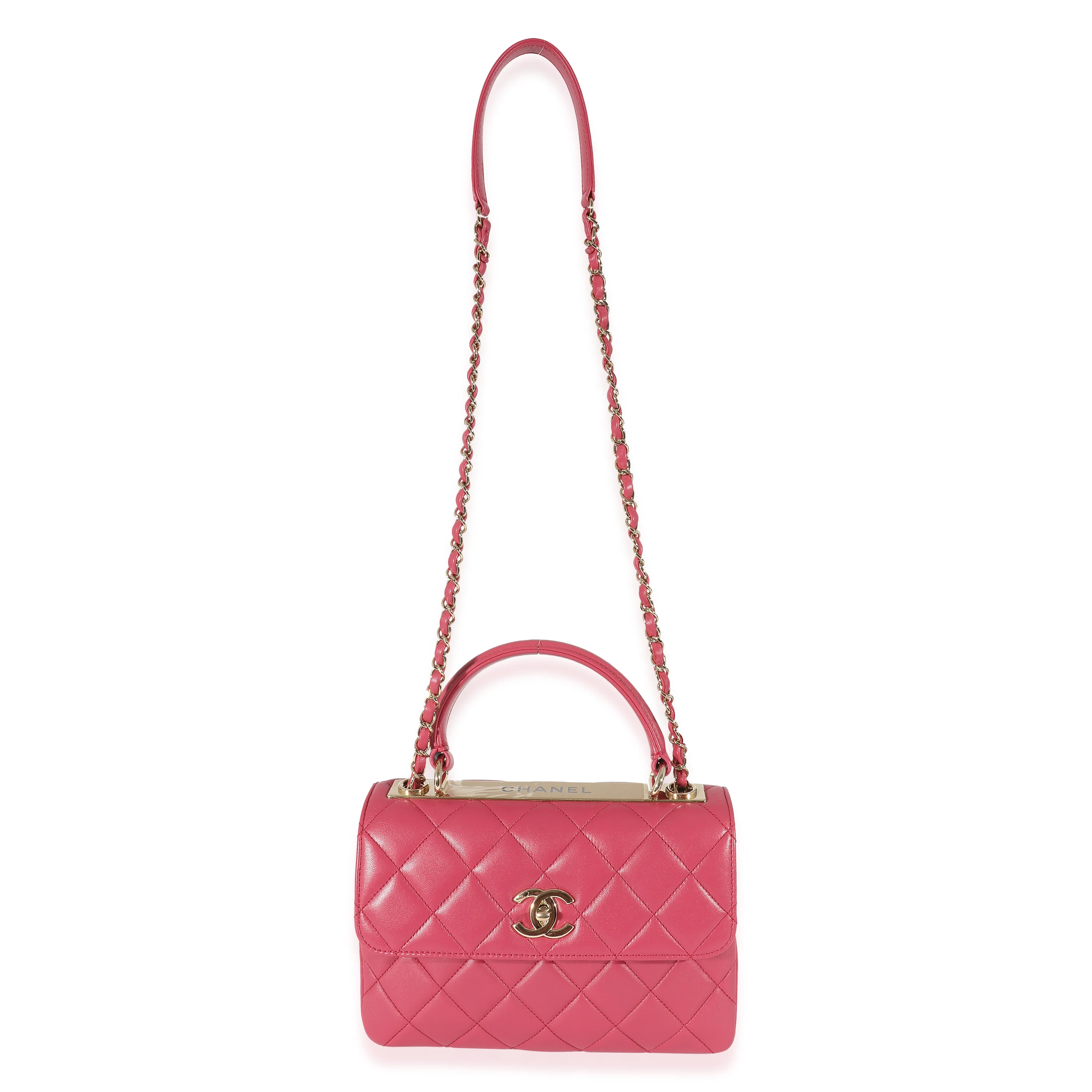 Chanel Dark Pink Quilted Lambskin Small Trendy Dual Top Handle - Image 4