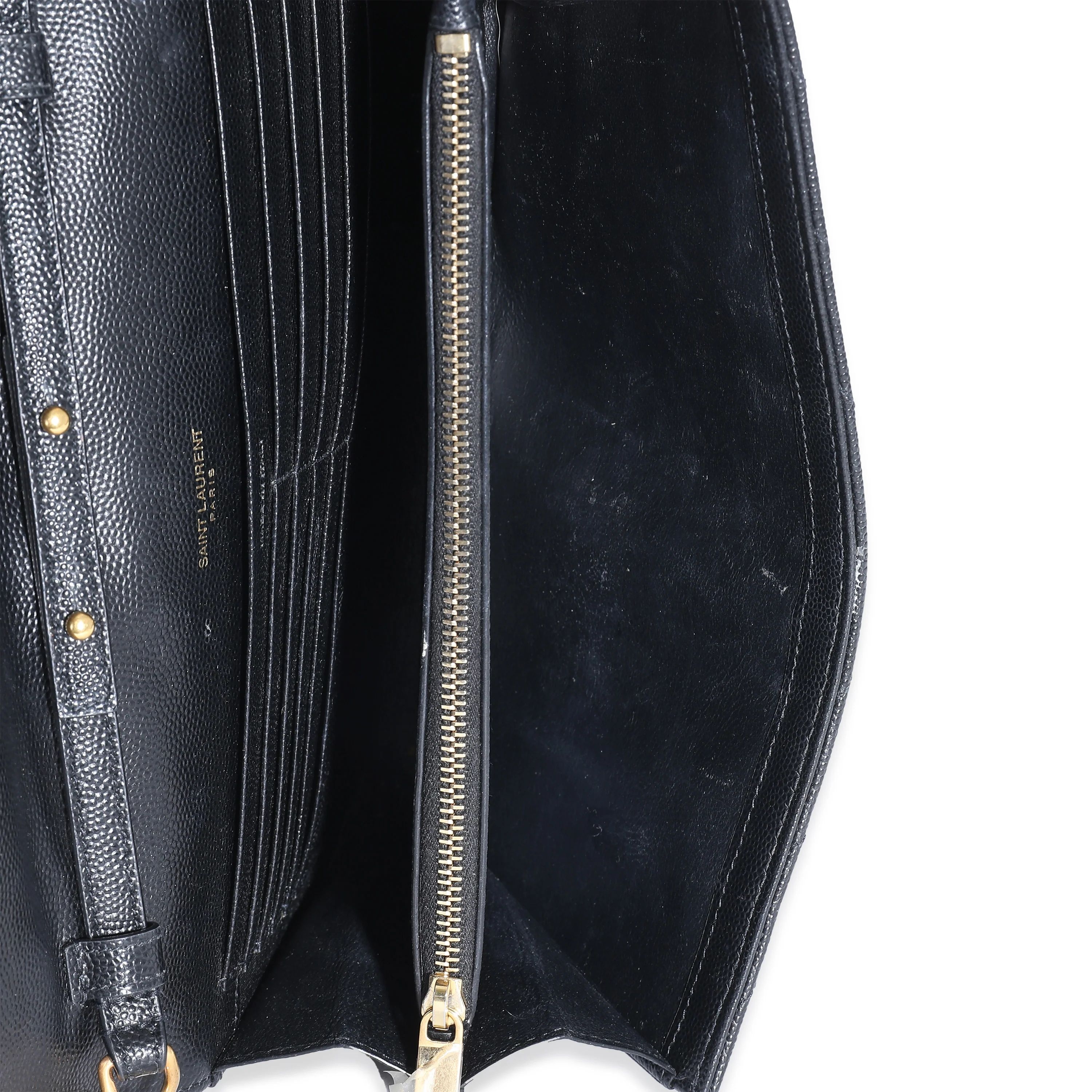 Saint Laurent Black Grain De Poudre Chevron Cassandre Chain Wallet - Image 4