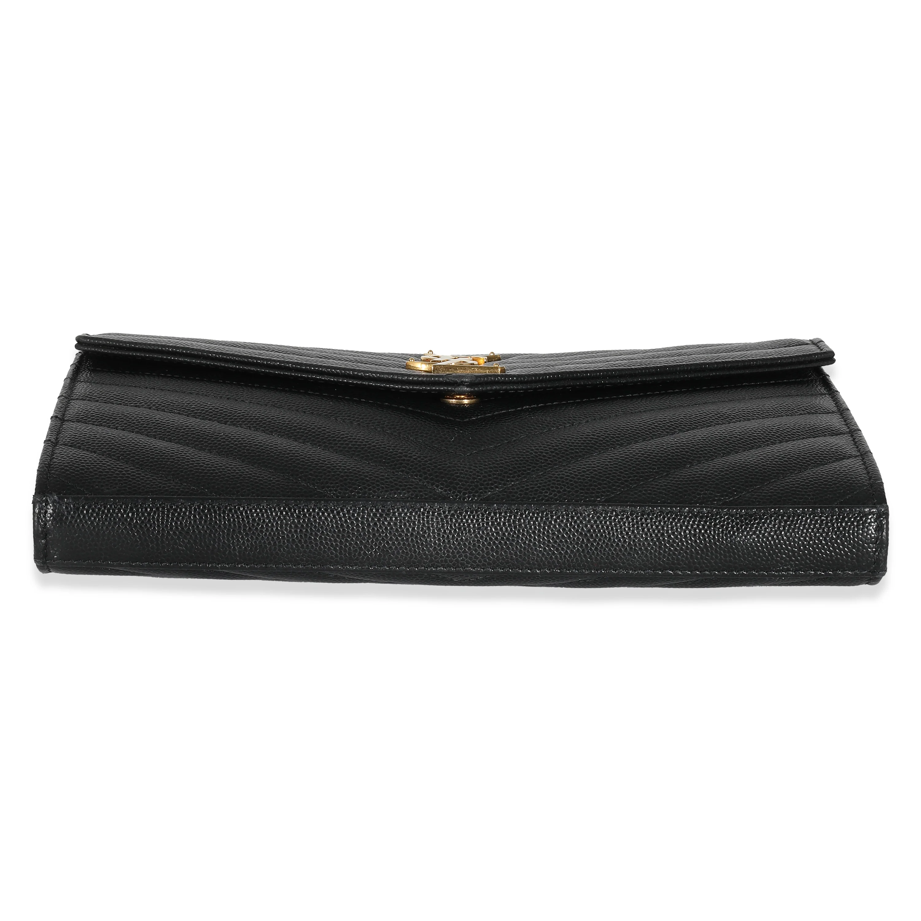 Saint Laurent Black Grain De Poudre Chevron Cassandre Chain Wallet - Image 5