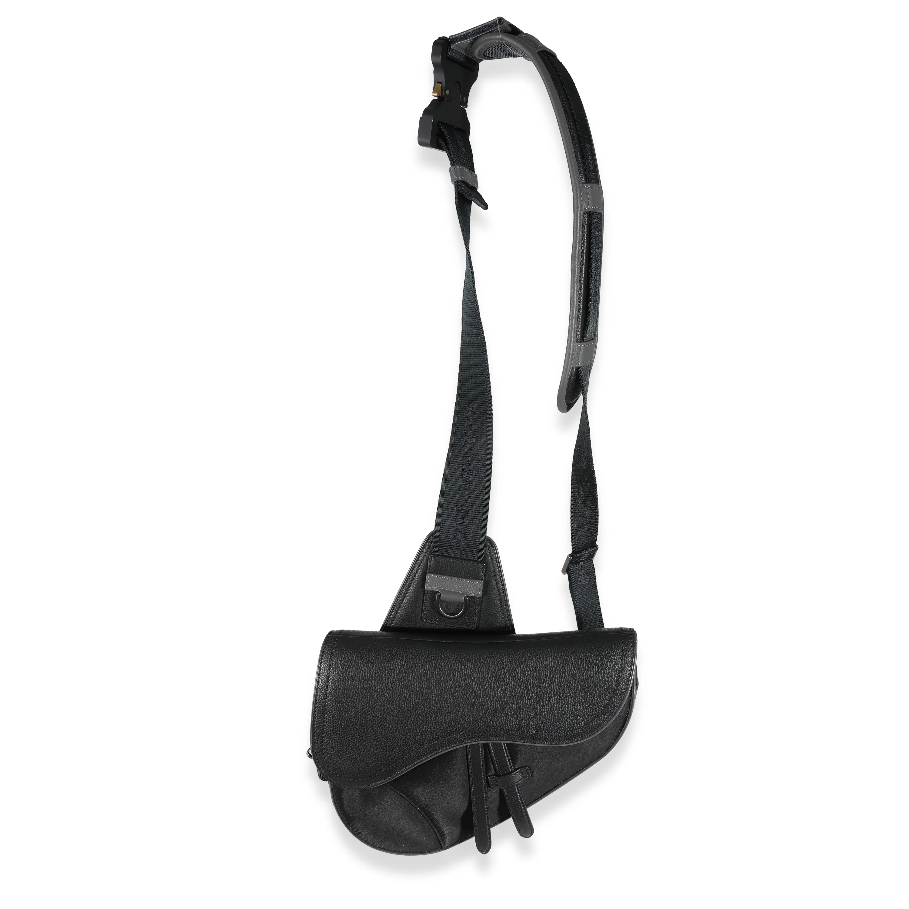 Dior x Sacai Black Grained Calfskin Technical Fabric Saddle - Image 6