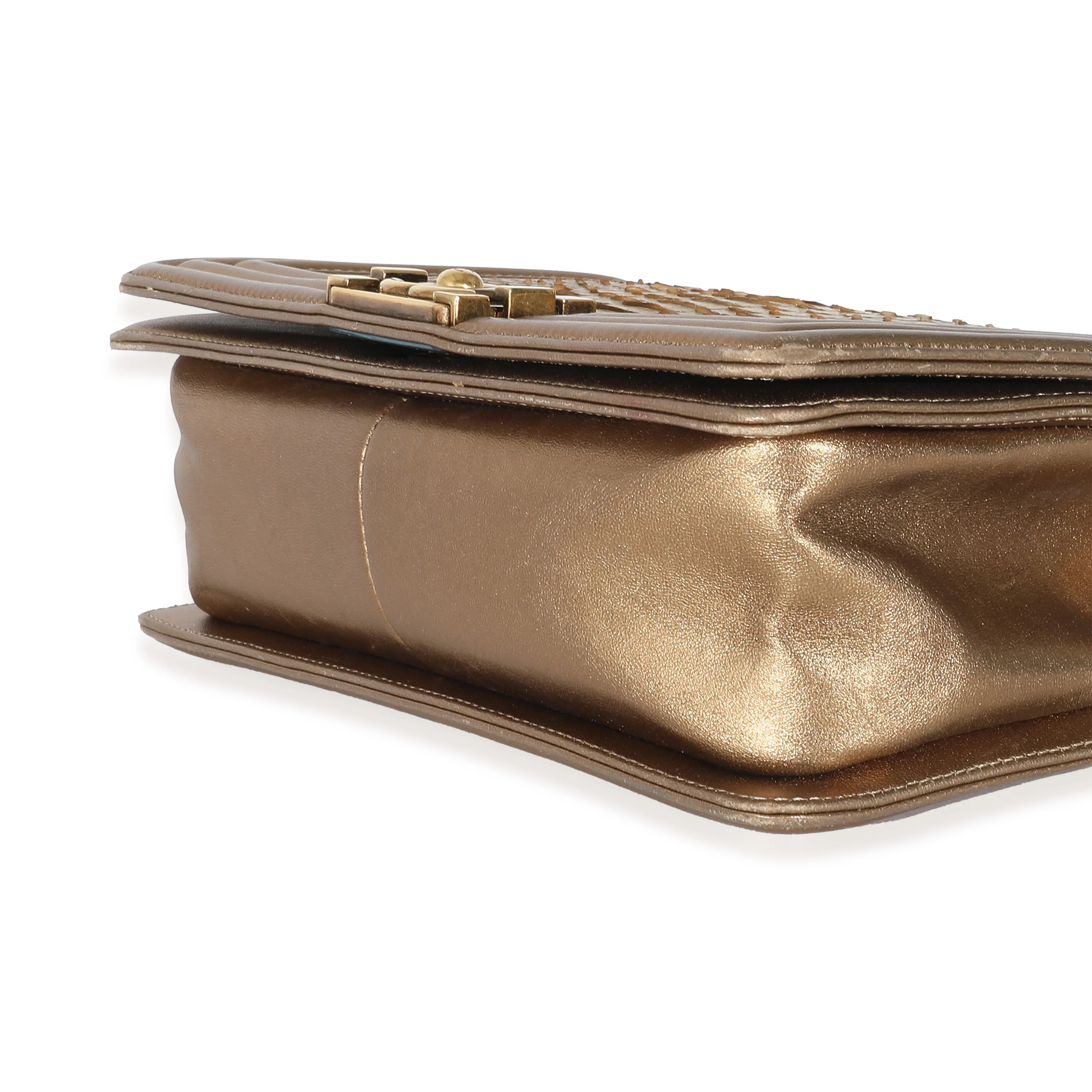 Chanel Gold Metallic Python Old Medium Boy Bag - Image 4