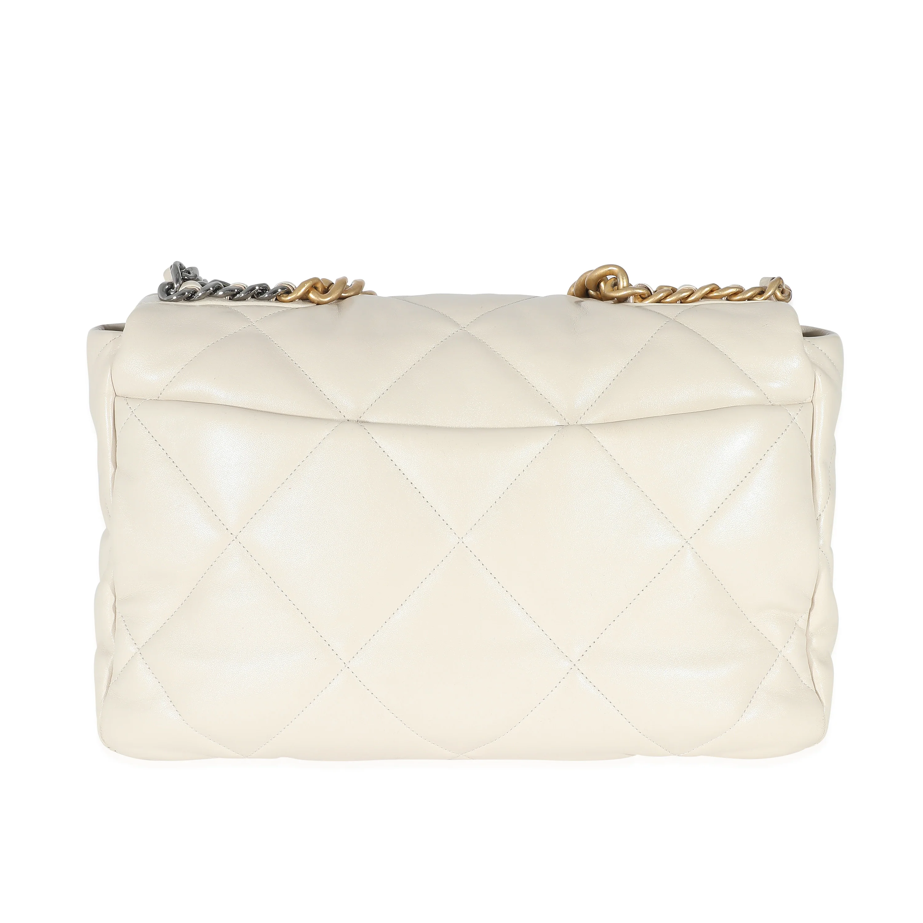 Ivory Shiny Quilted Lambskin Maxi Chanel 19 Flap Bag - Image 3