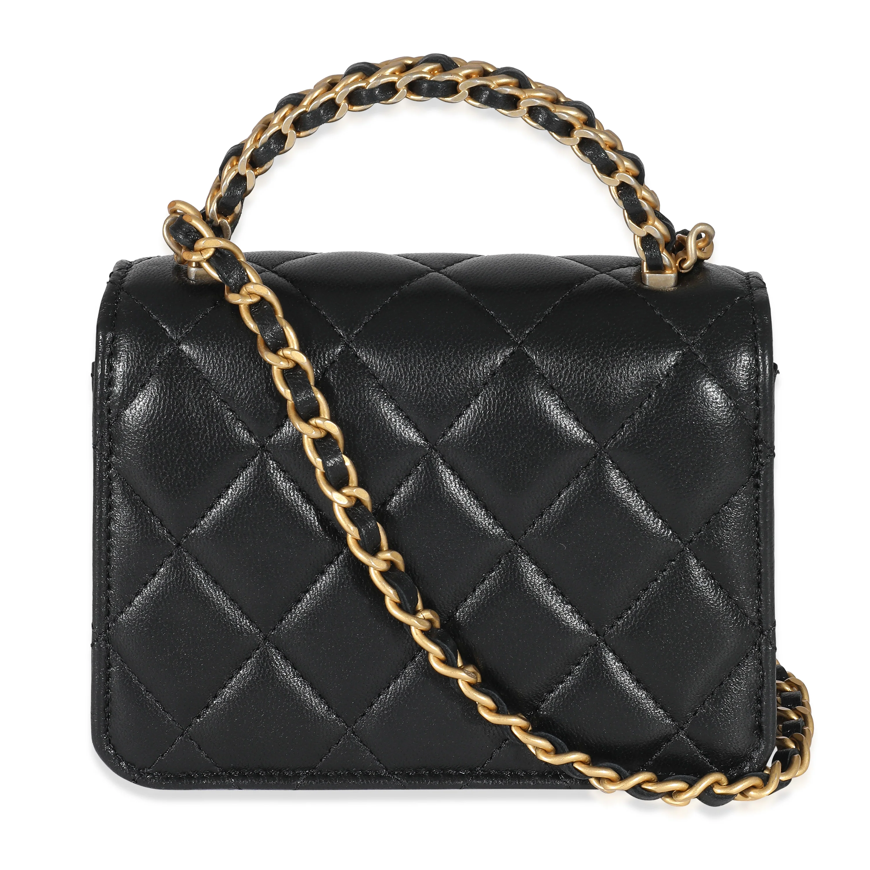 Chanel Black Quilted Lambskin Chain Top Handle Clutch - Image 3
