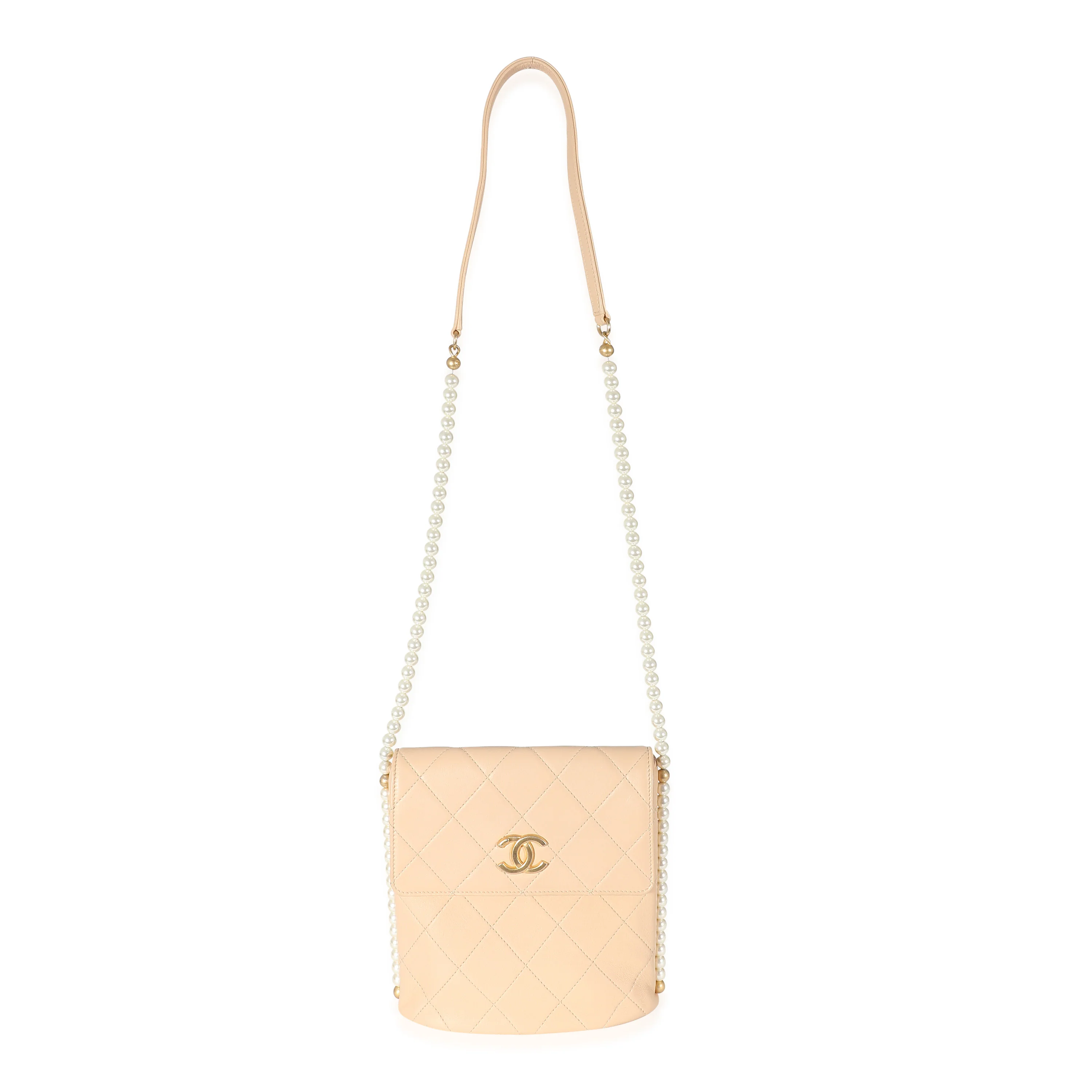 Beige Quilted Calfskin Small Pearl Chain Hobo - Image 8
