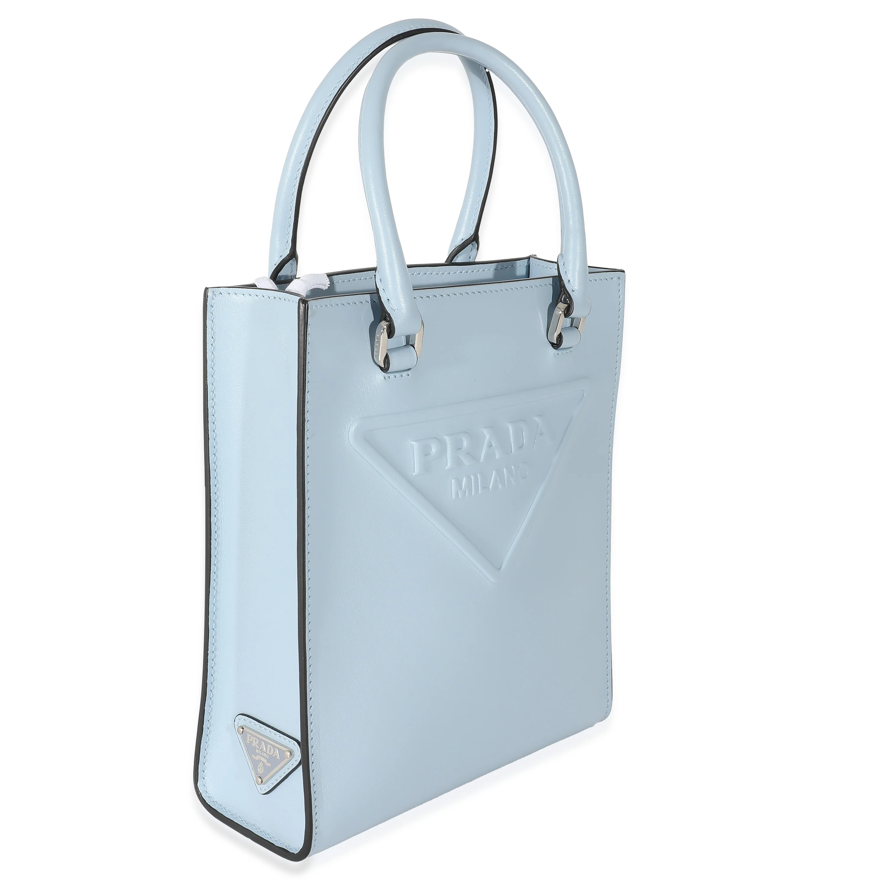 Prada Blue Smooth Leather Logo Embossed Mini Tote - Image 5