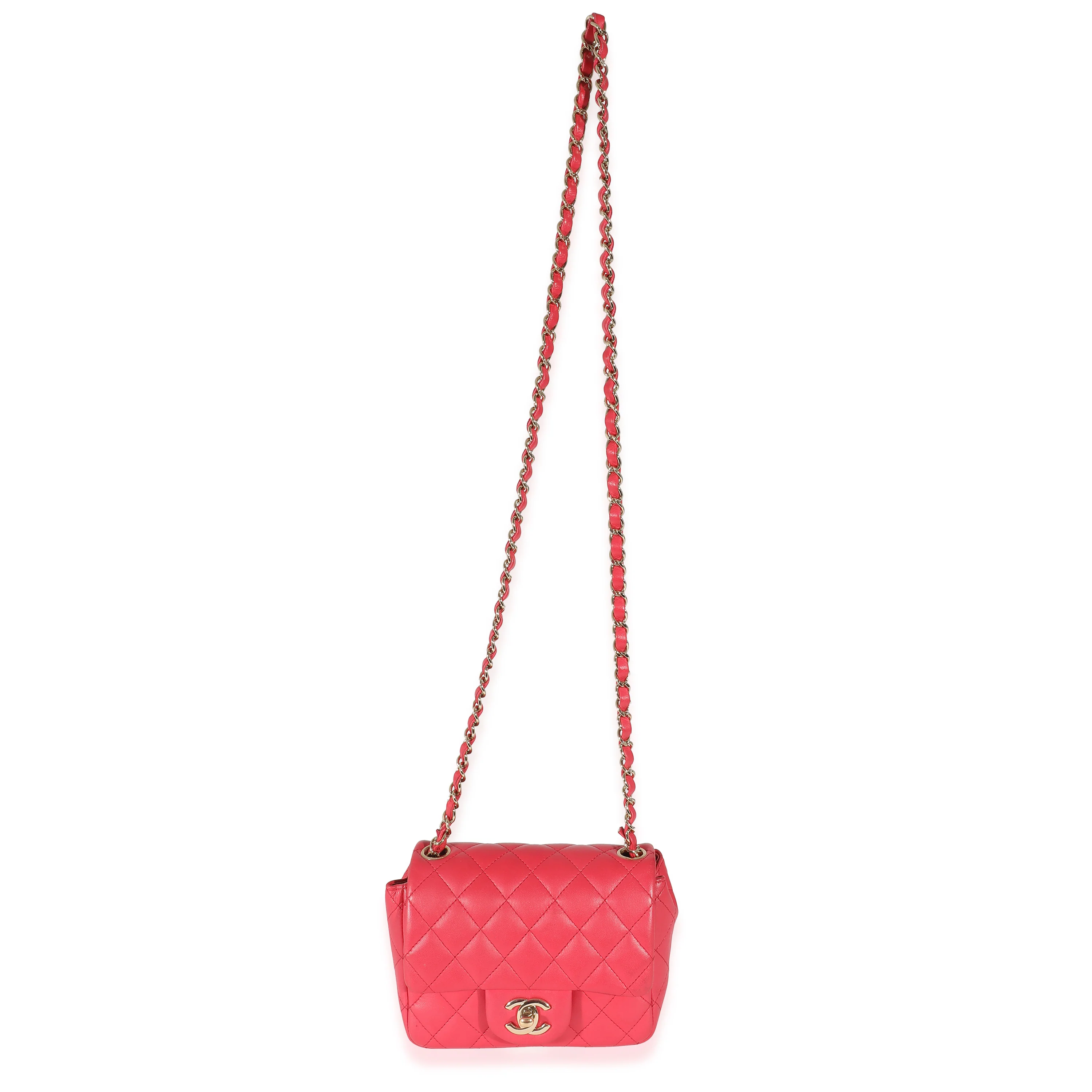 Dark Pink Quilted Lambskin Mini Square Flap Bag - Image 8