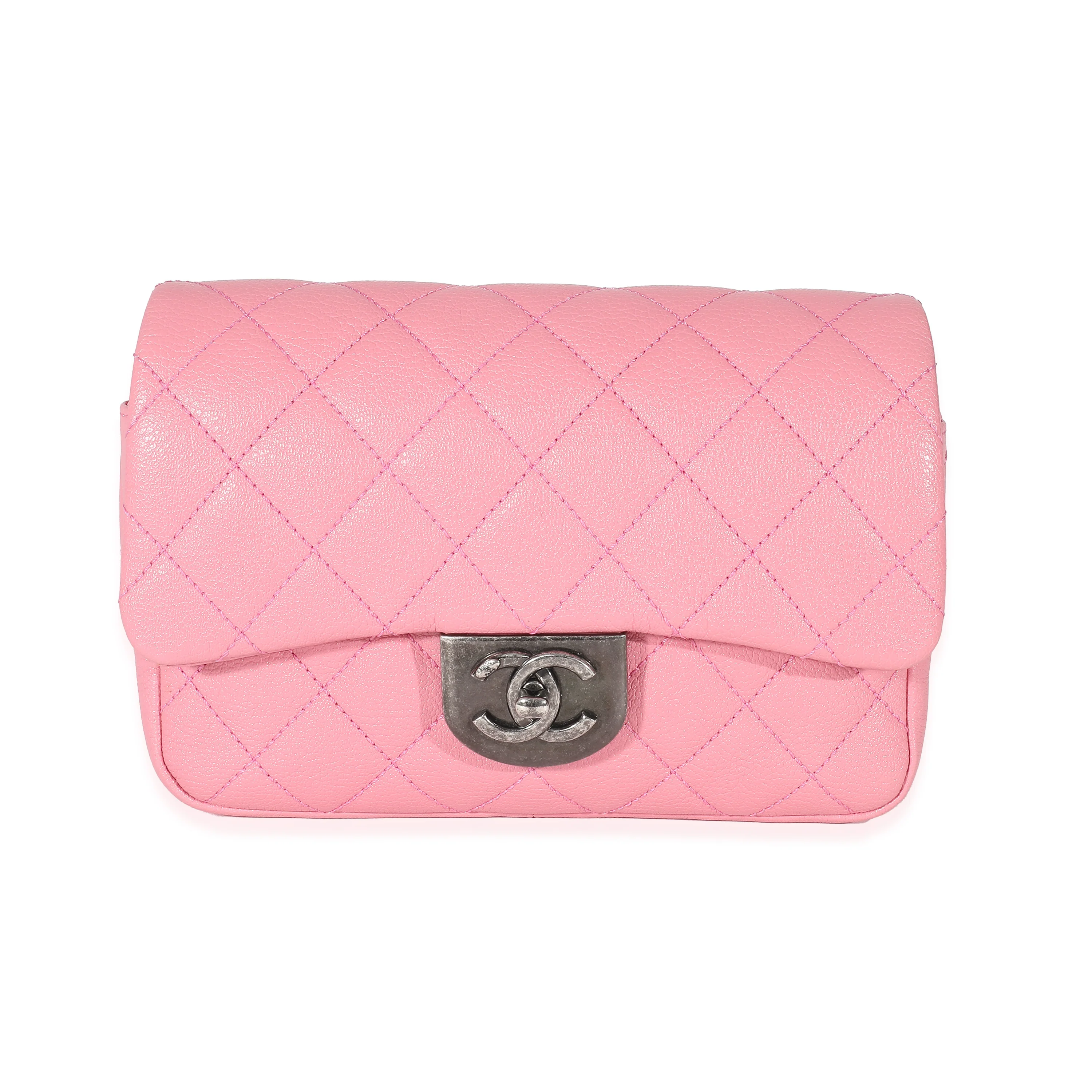 ChanelĀ Pink Quilted Goatskin Small Double Carry Flap Bag
