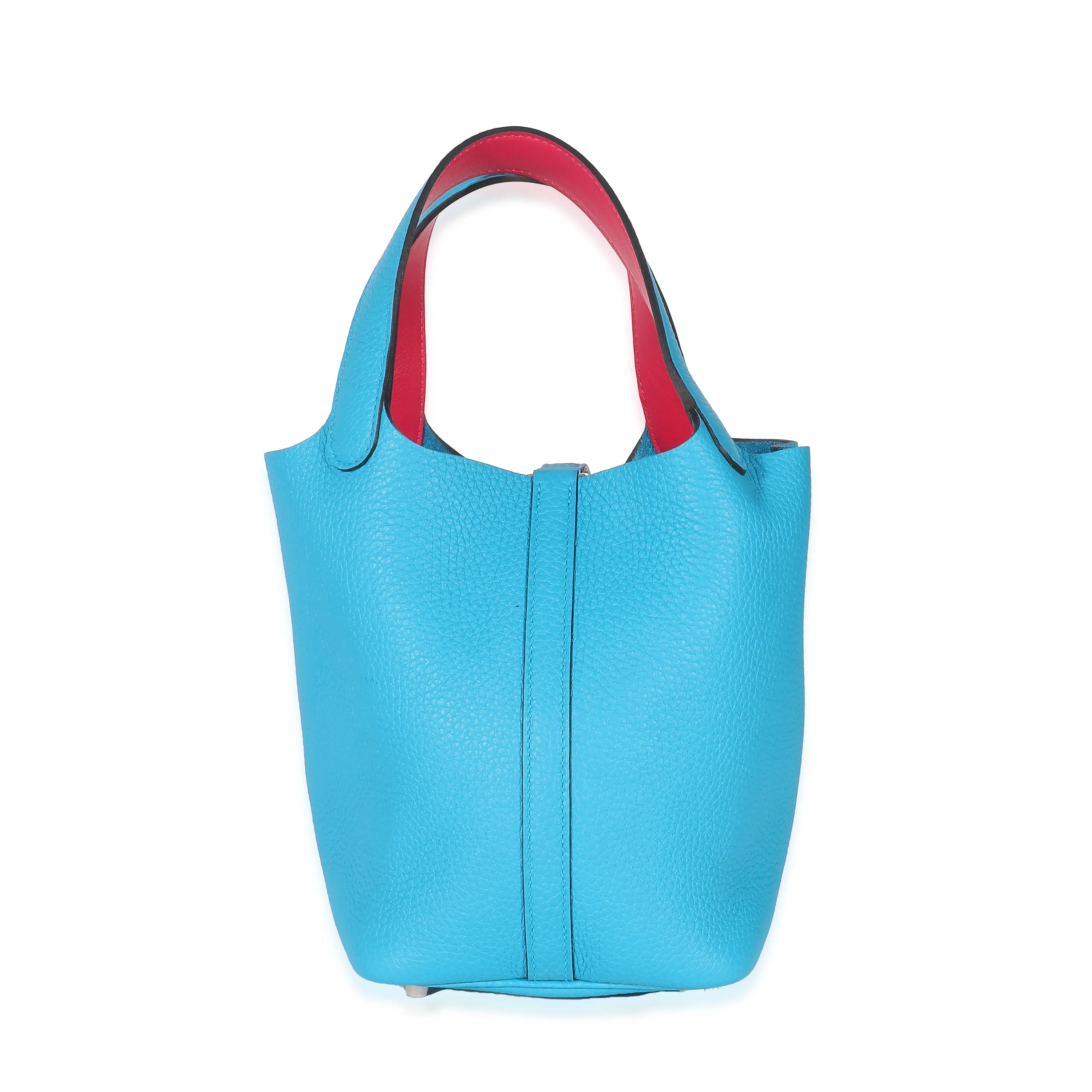 Hermès Clemence Bleu Frida Rose Mexico Eclat Picotin Lock 18 PM PHW - Image 3