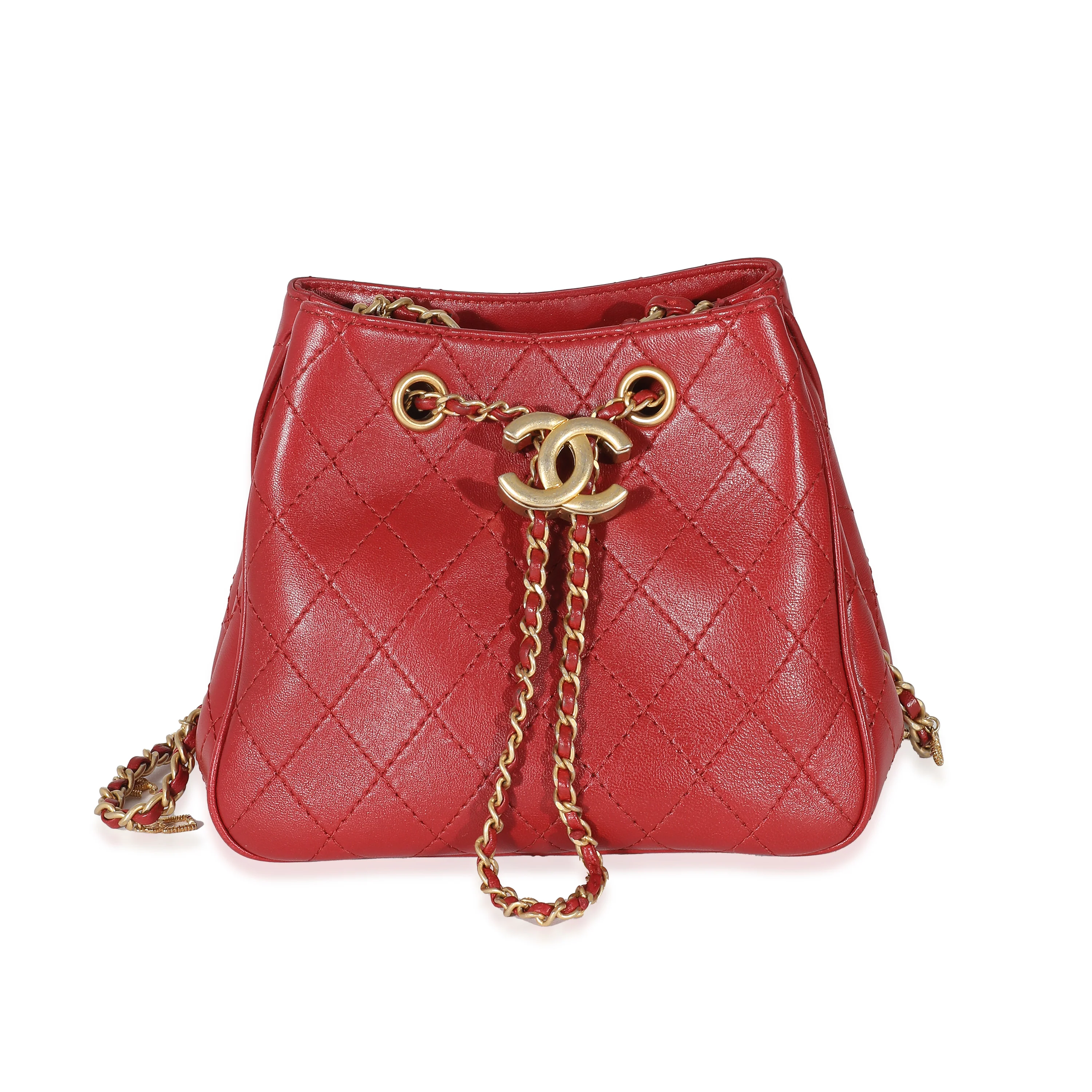 Chanel Red Quilted Calfskin Small Egyptian Amulet Drawstring Bag