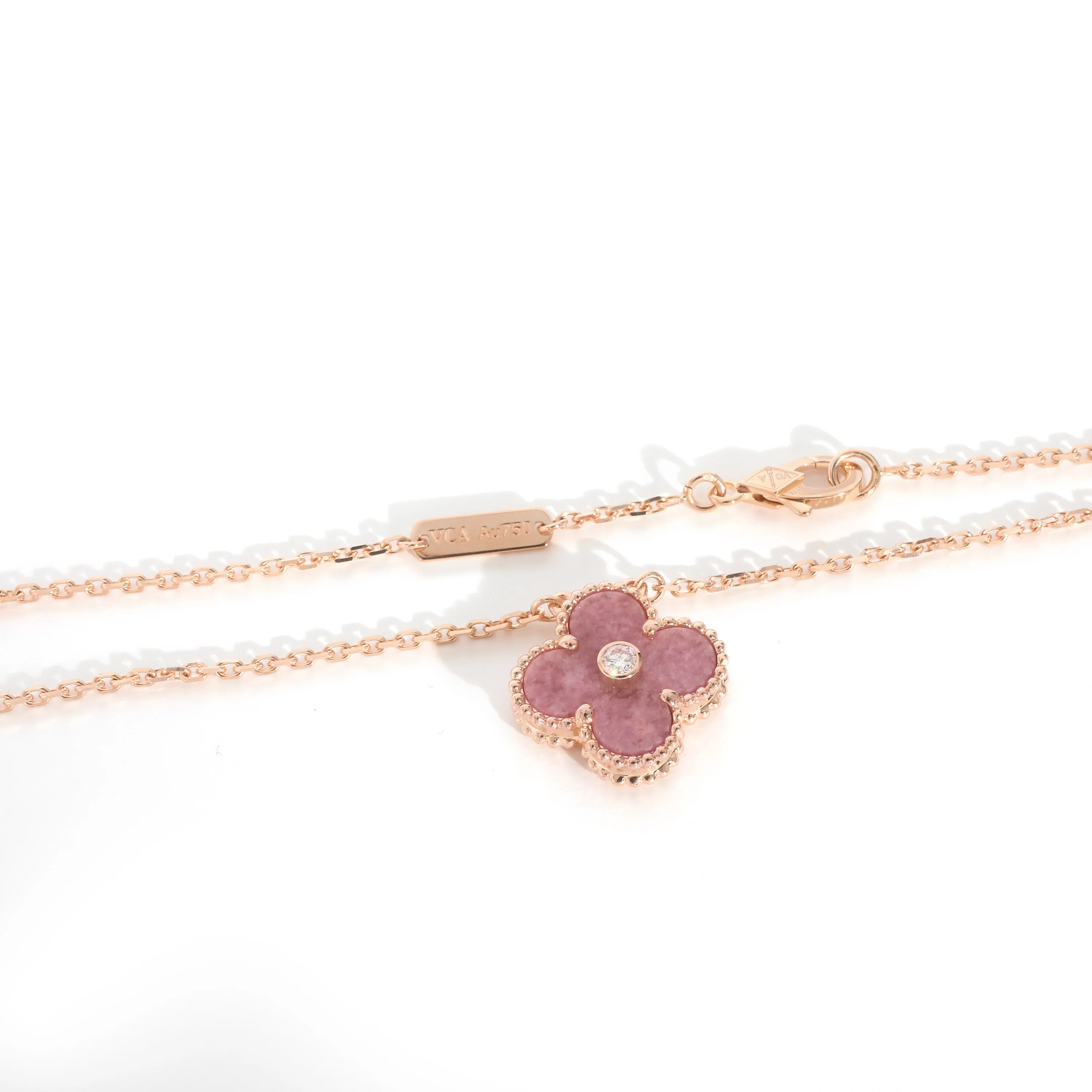 Van Cleef & Arpels 2021 Limited Edition Alhambra Pendant 18k Rose Gold 0.05 CT - Image 4
