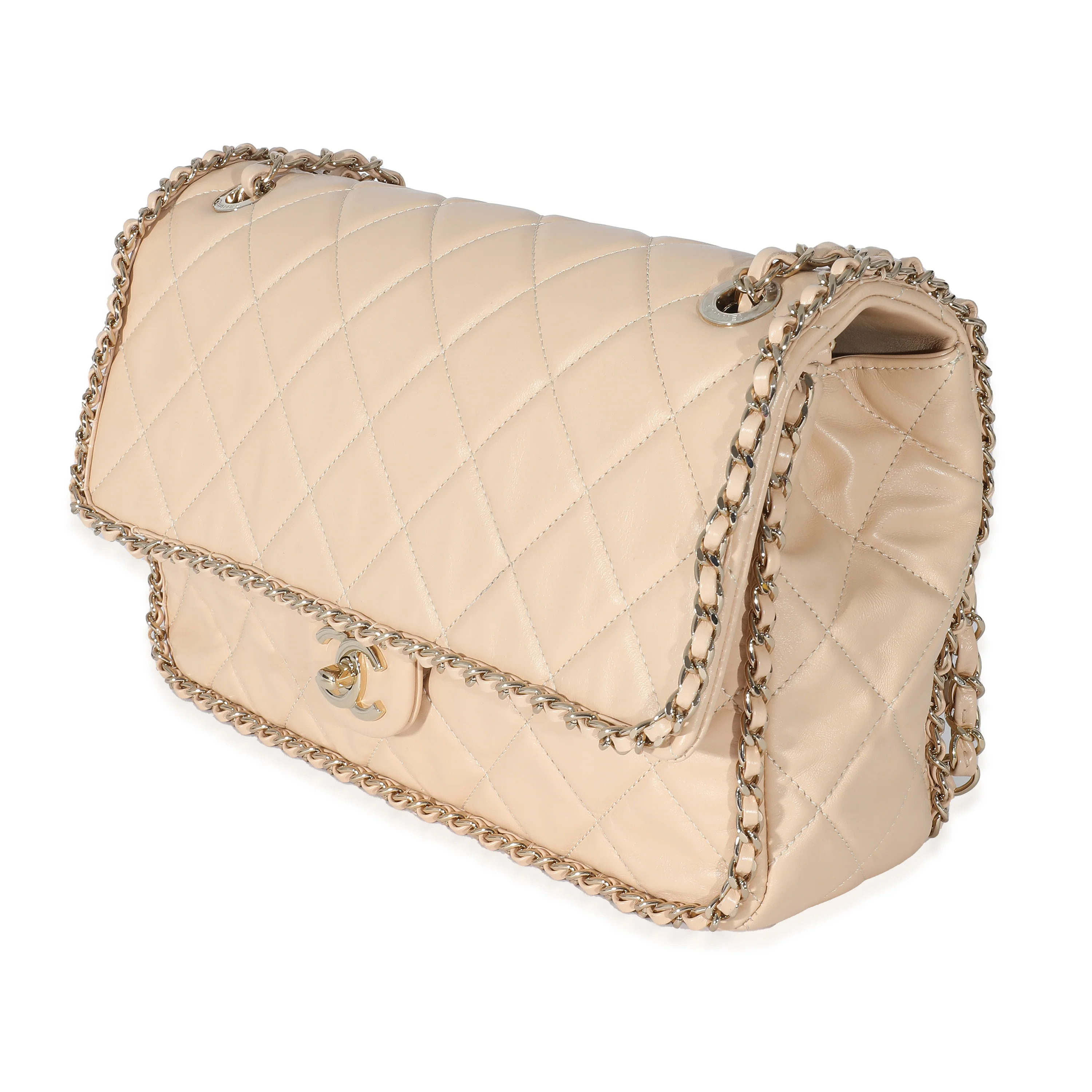 Chanel Beige Crumpled Calfskin Medium Chain All Over Flap Bag - Image 2