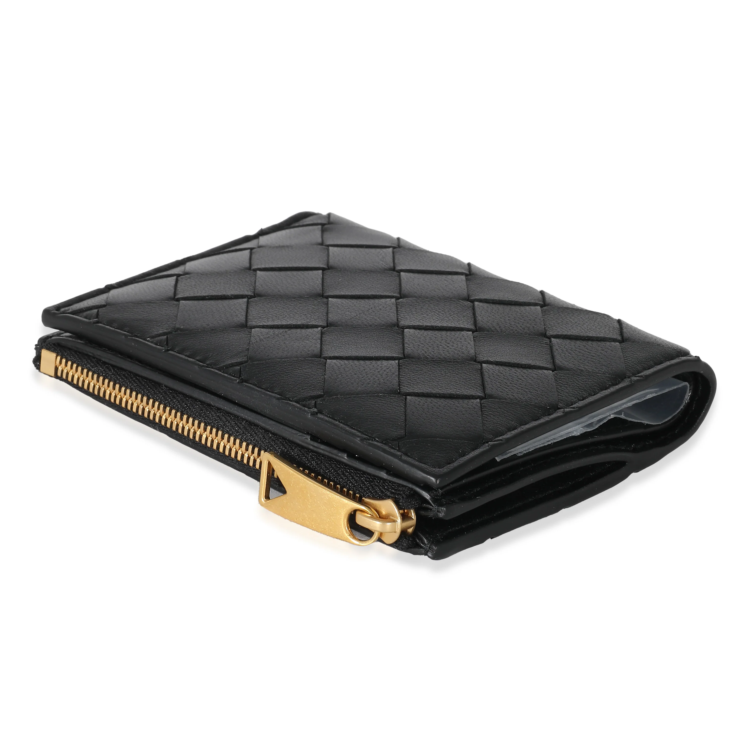 Bottega Veneta Black Intrecciato Lambskin Tri-Fold Zip Wallet - Image 5