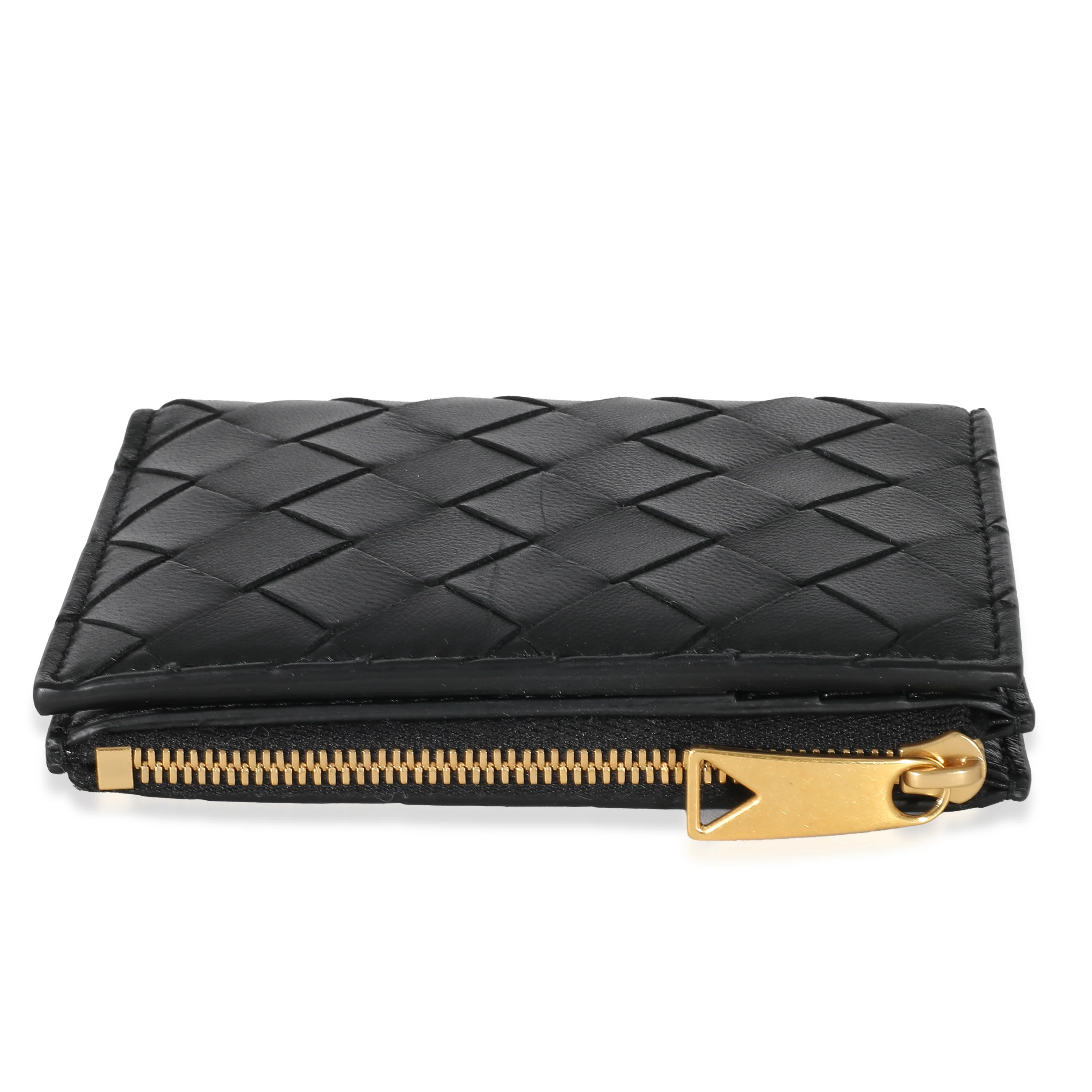 Bottega Veneta Black Intrecciato Lambskin Tri-Fold Zip Wallet - Image 6
