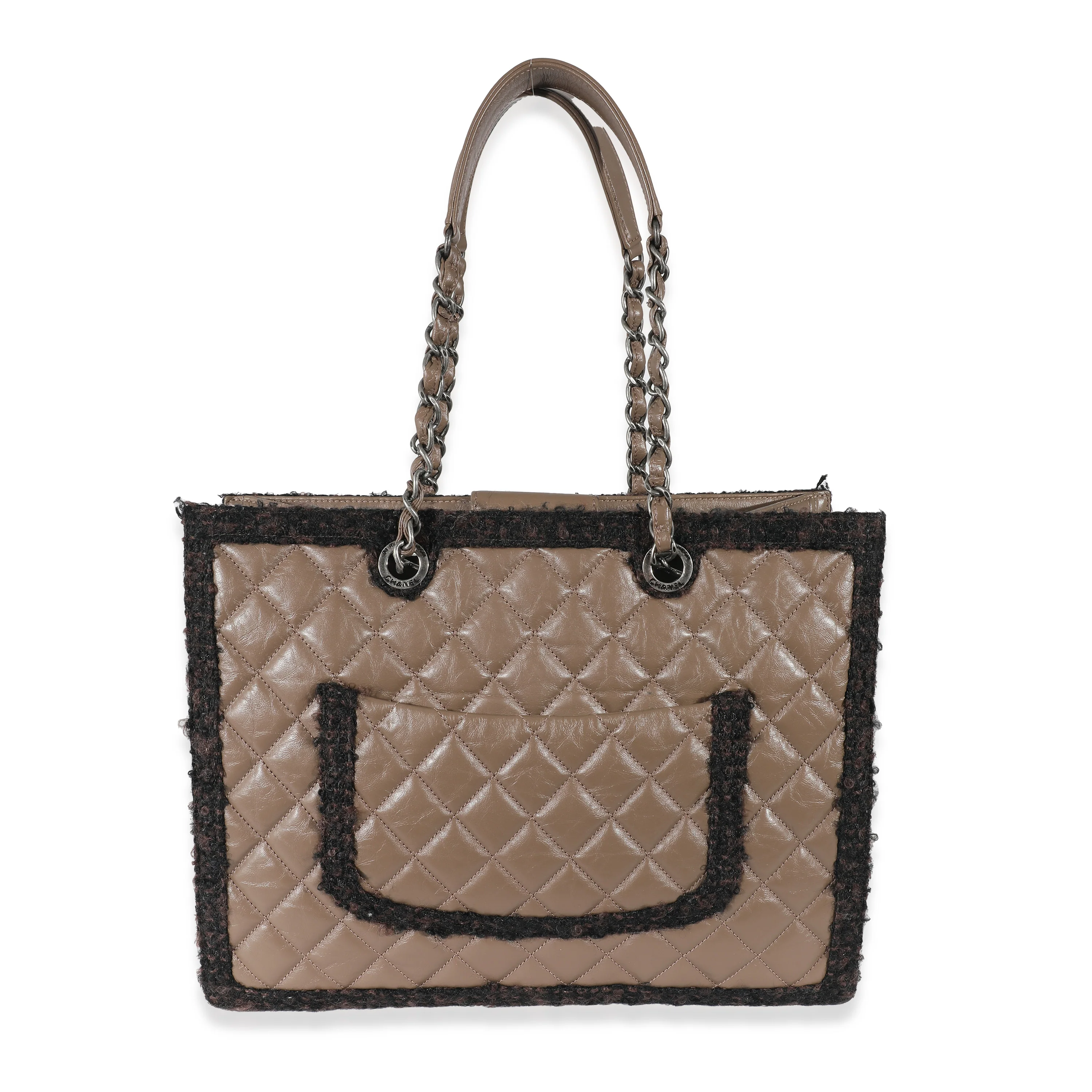 Chanel Taupe Quilted Aged Calfskin Tweed Chanel Secrets Tote - Image 3