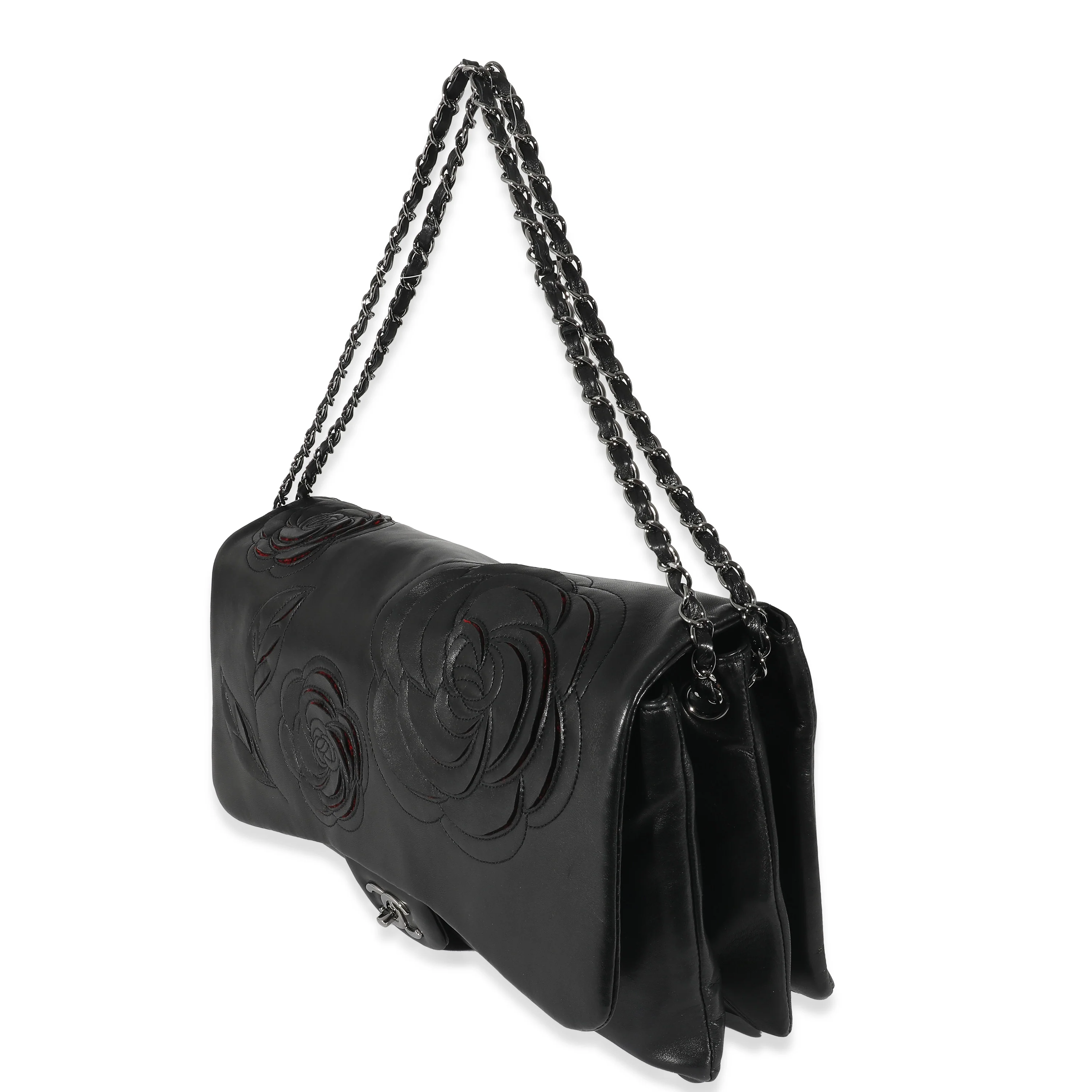 Chanel Black Lambskin Paris Shanghai Camellia Flap Bag - Image 2