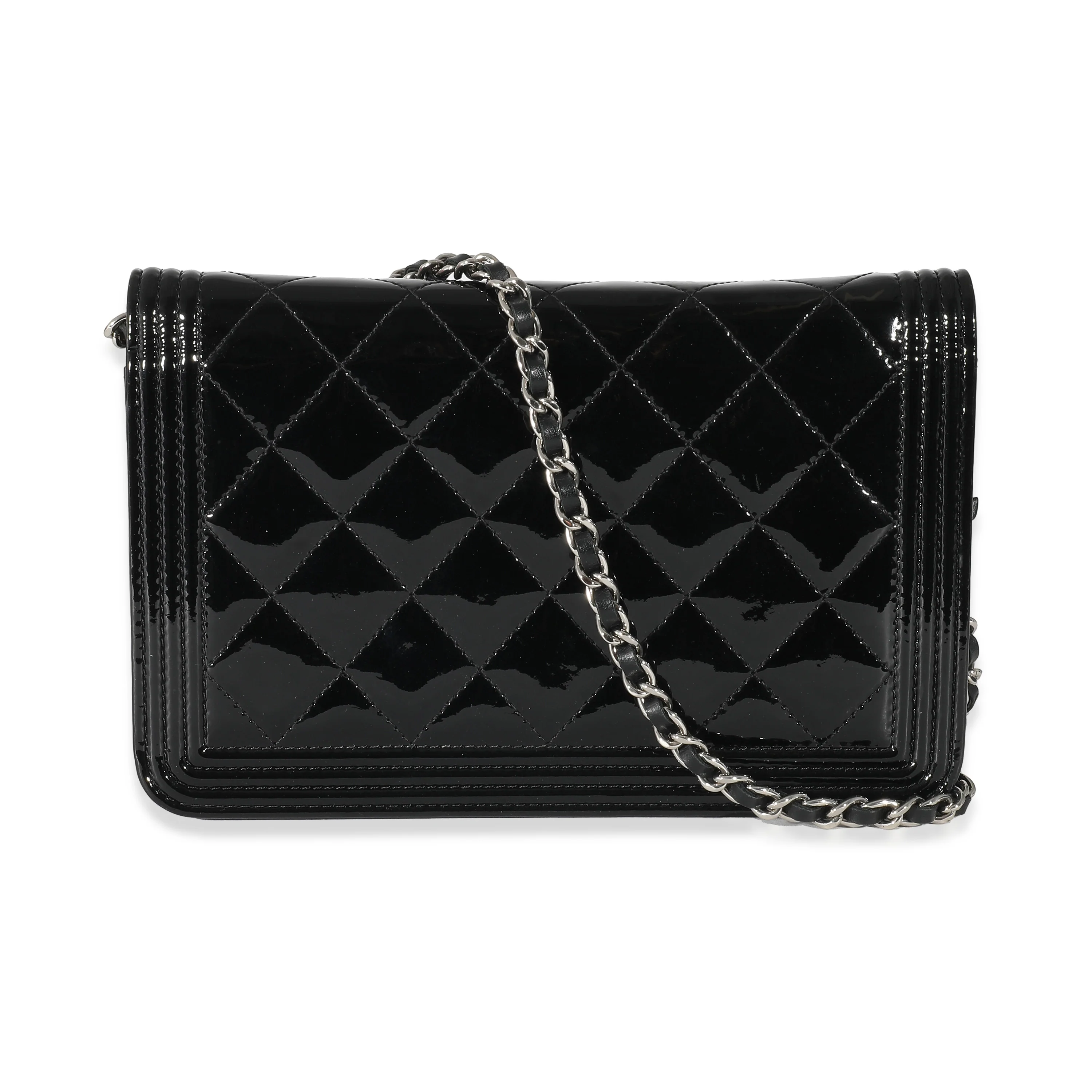 Chanel Black Quilted Patent Boy Wallet On Chain - Image 3