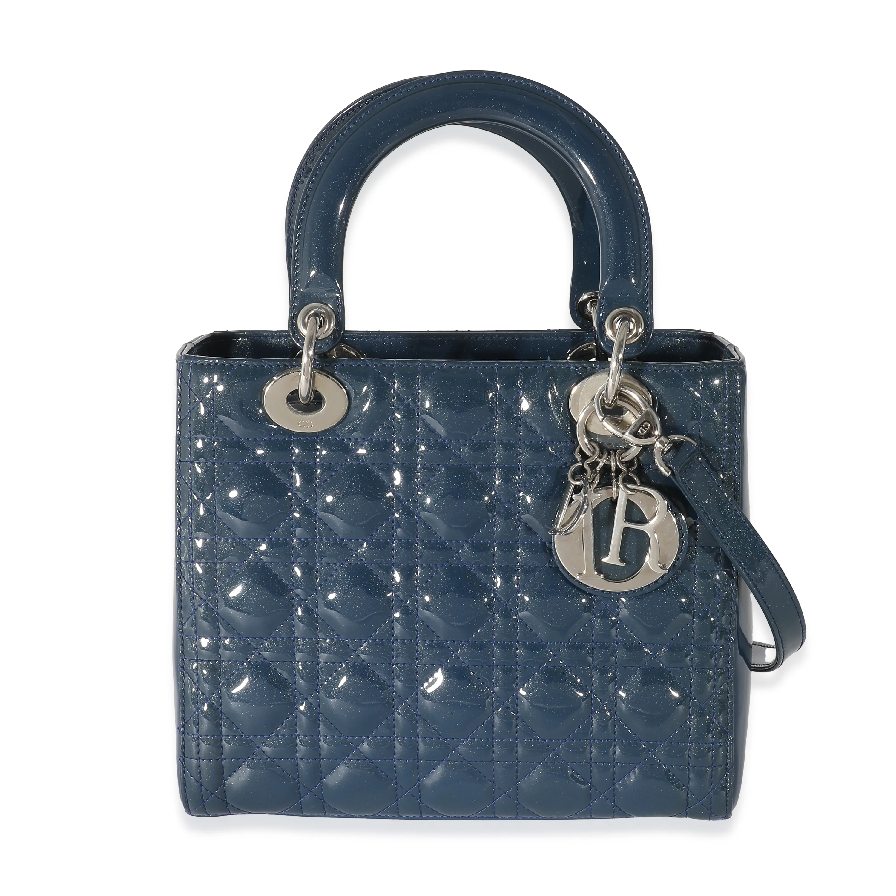 Christian Dior Navy Patent Cannage Medium Lady Dior