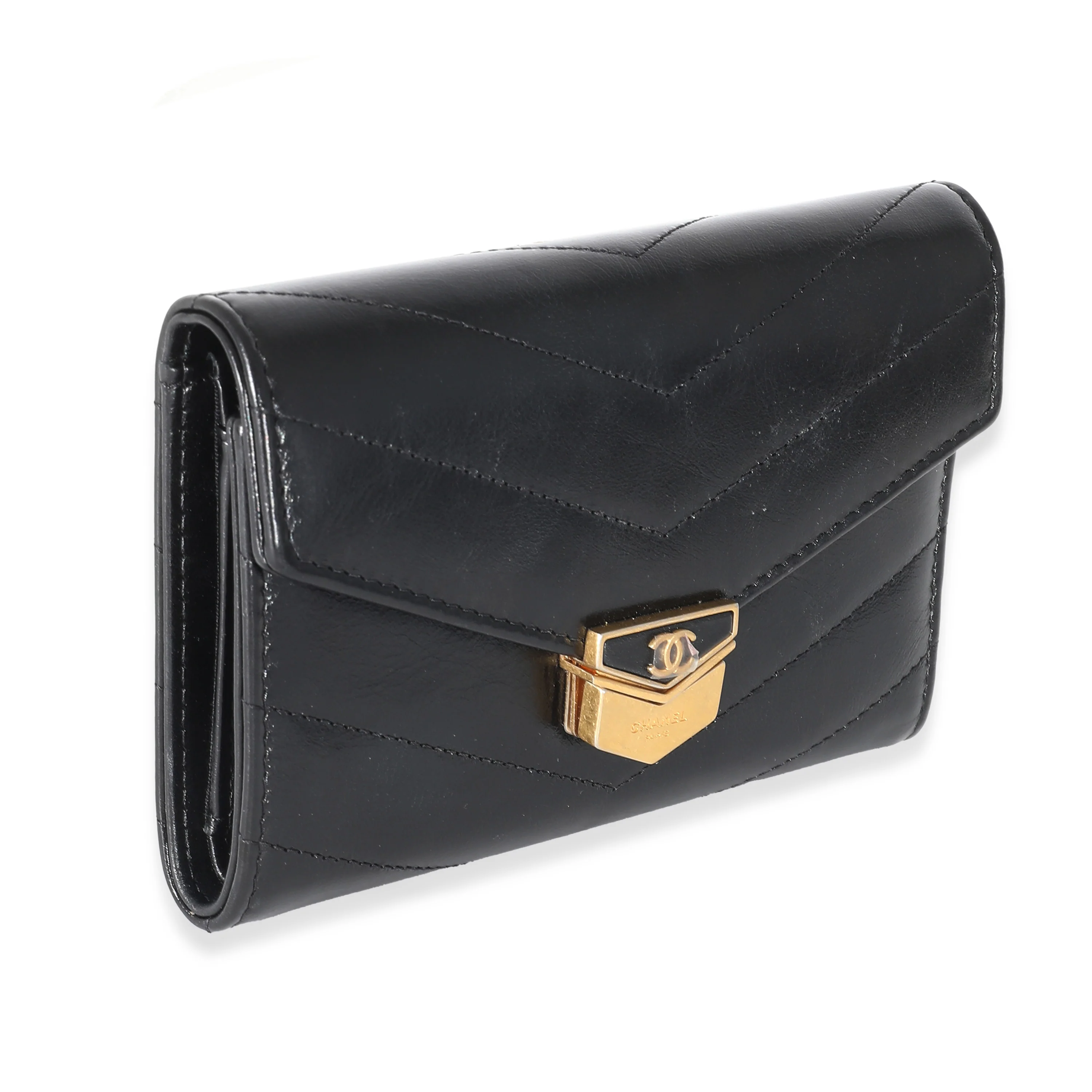 Chanel 18A Black Chevron Calfskin Small Medal Wallet - Image 4