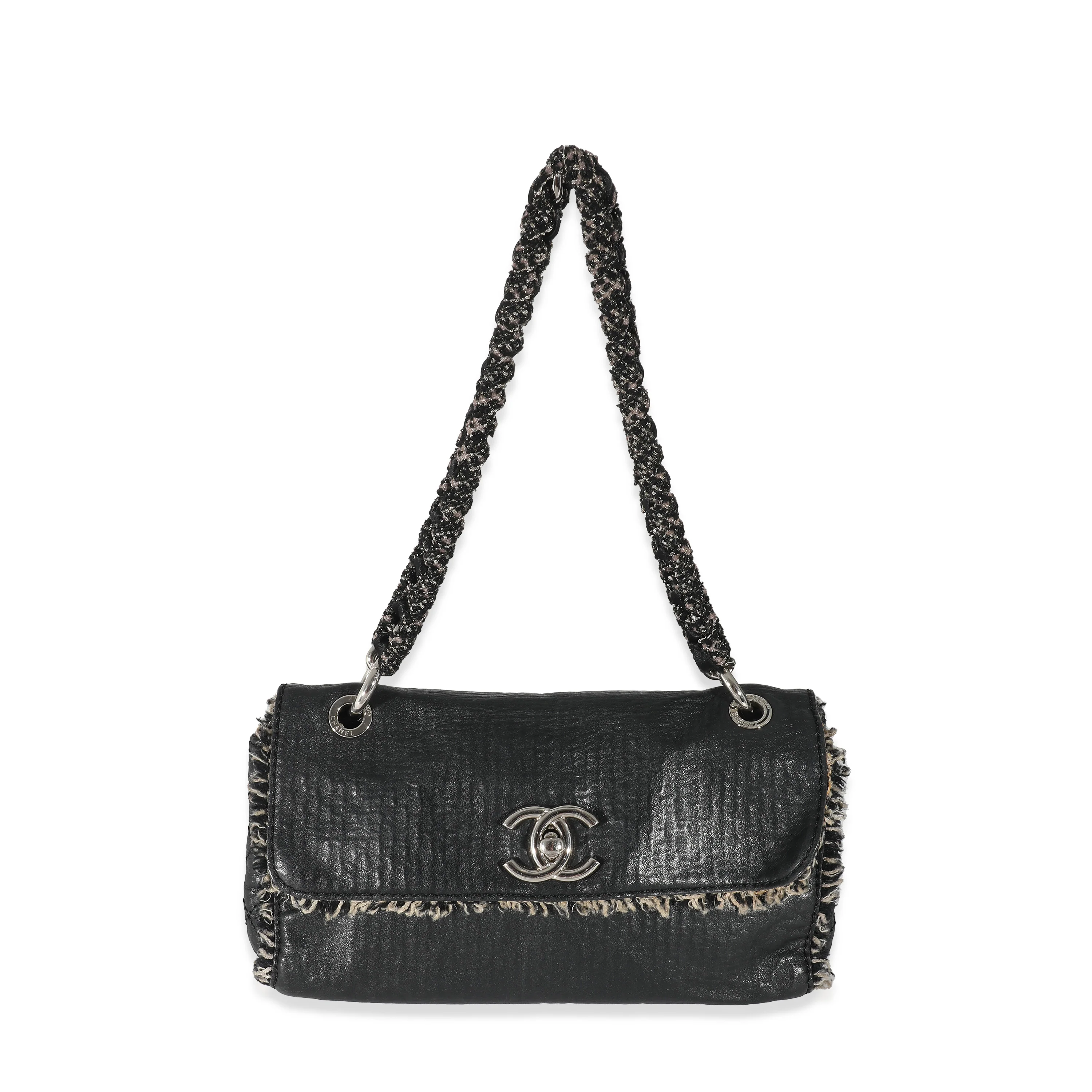 Chanel Black Leather Tweed Fringe CC Flap Bag - Image 4