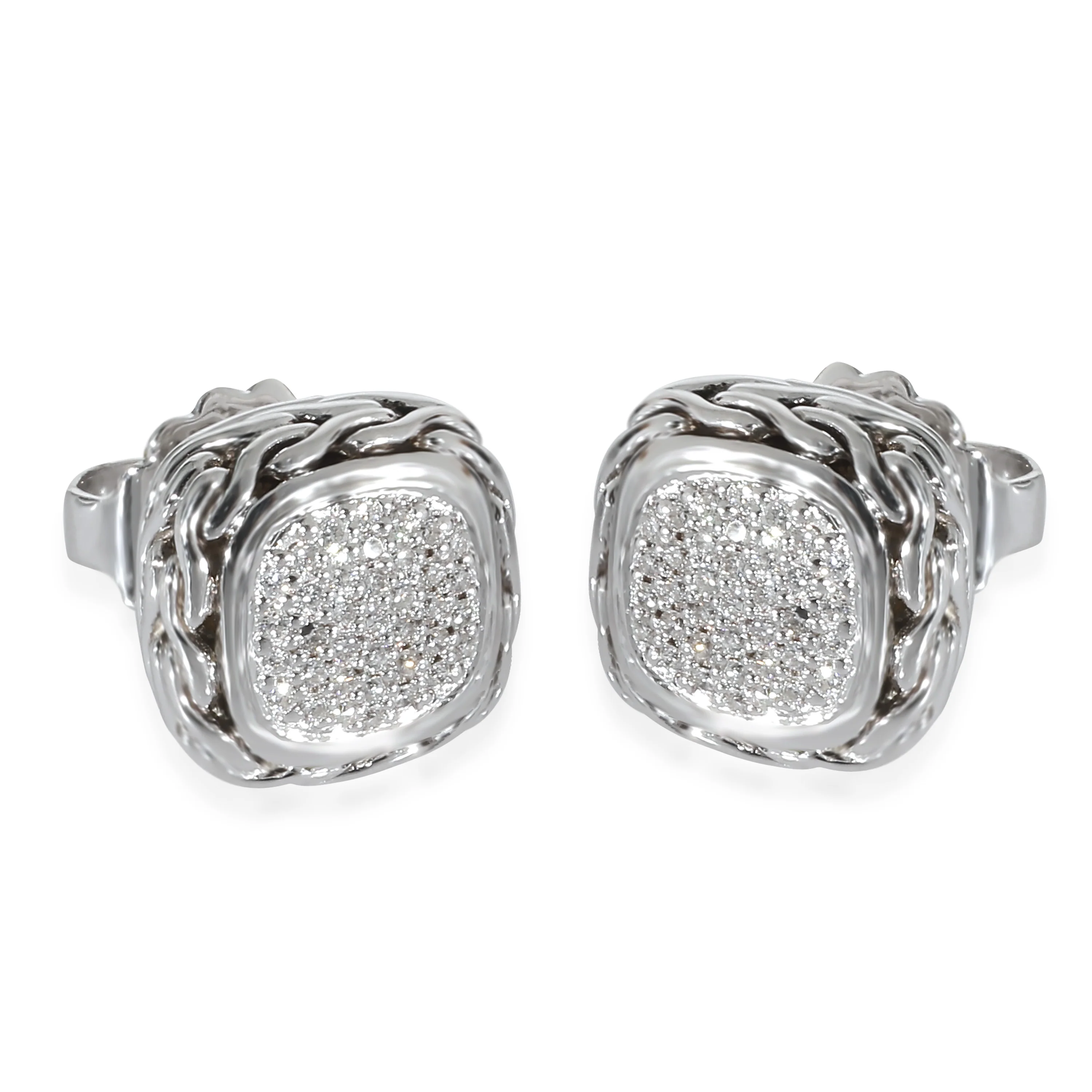 John Hardy Classic Chain Diamond Earrings in Sterling Silver 0.34 CTW
