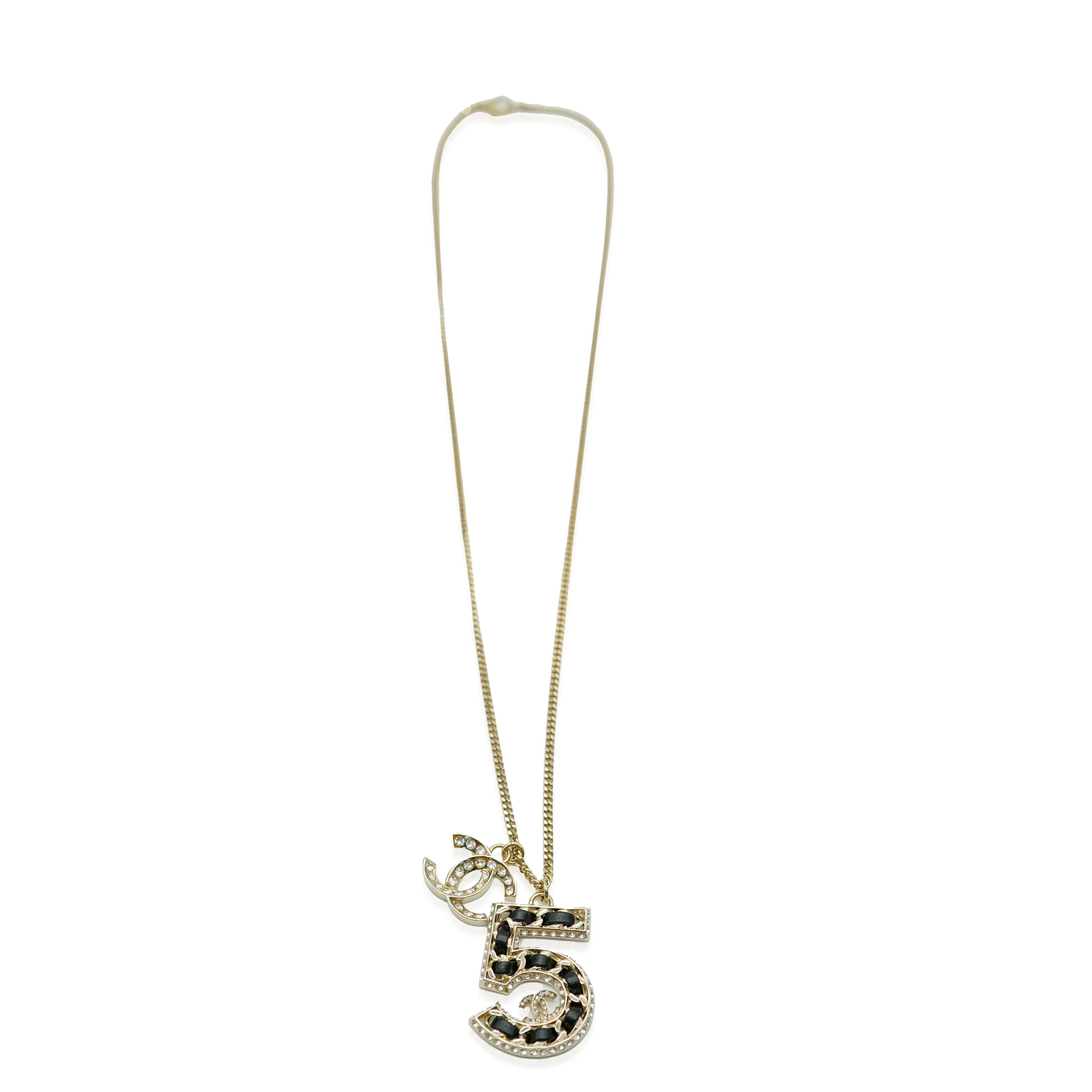 2023 No.5 Woven Chain Pendant WIth Strass CC And Leather Gold Plated - Image 2
