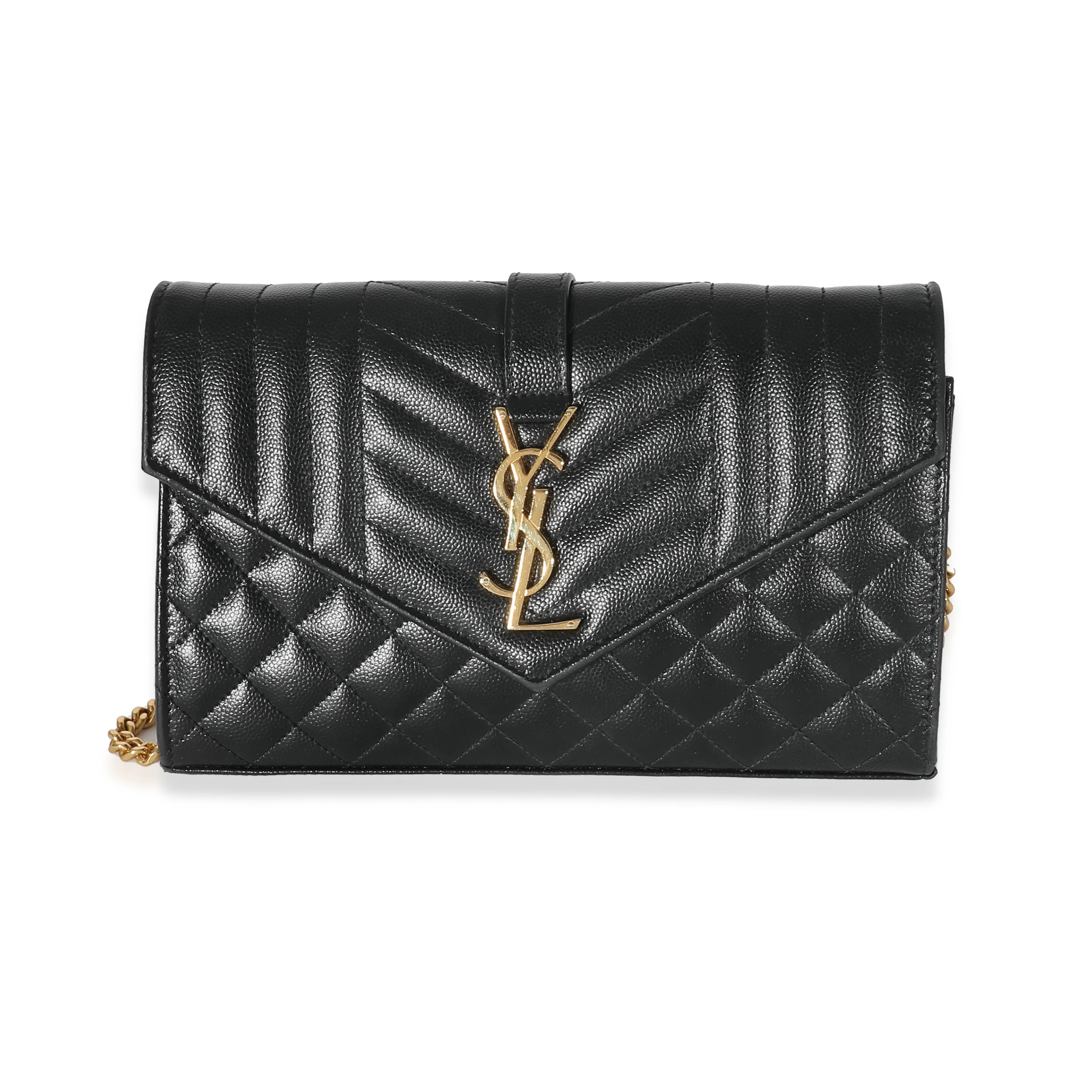 Saint Laurent Black Mixed Matelasse Grain De Poudre Envelope Chain Wallet