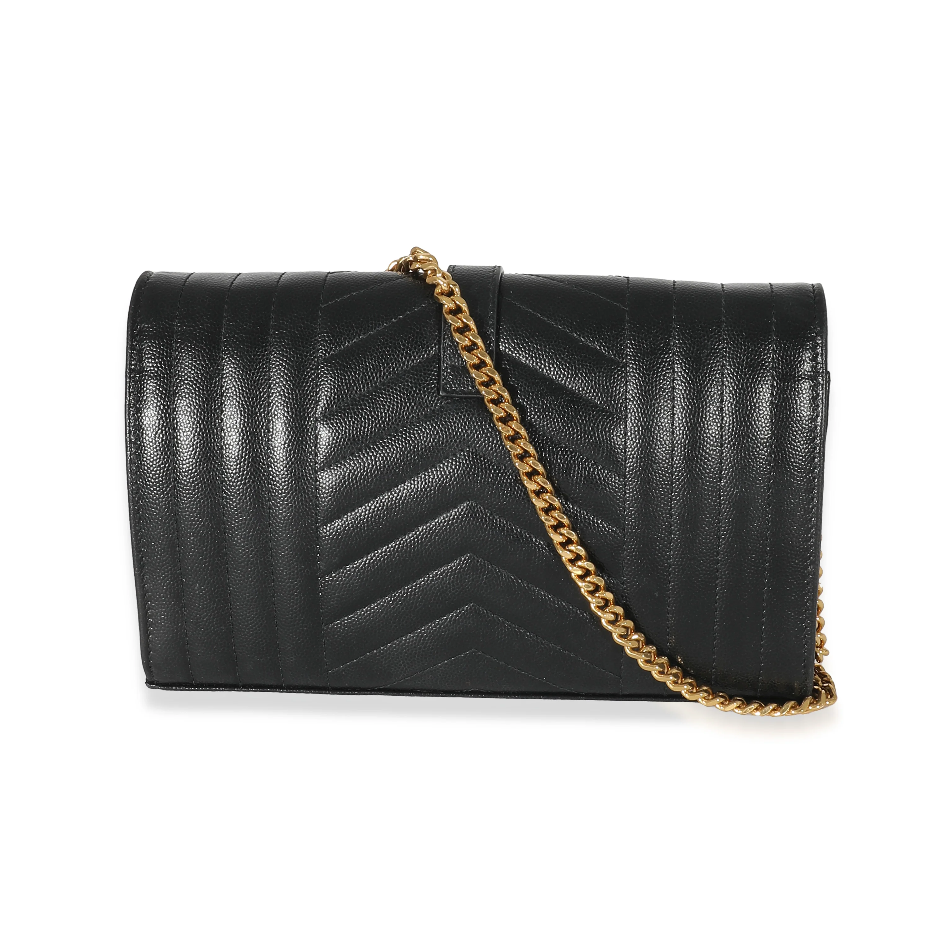 Saint Laurent Black Mixed Matelasse Grain De Poudre Envelope Chain Wallet - Image 3