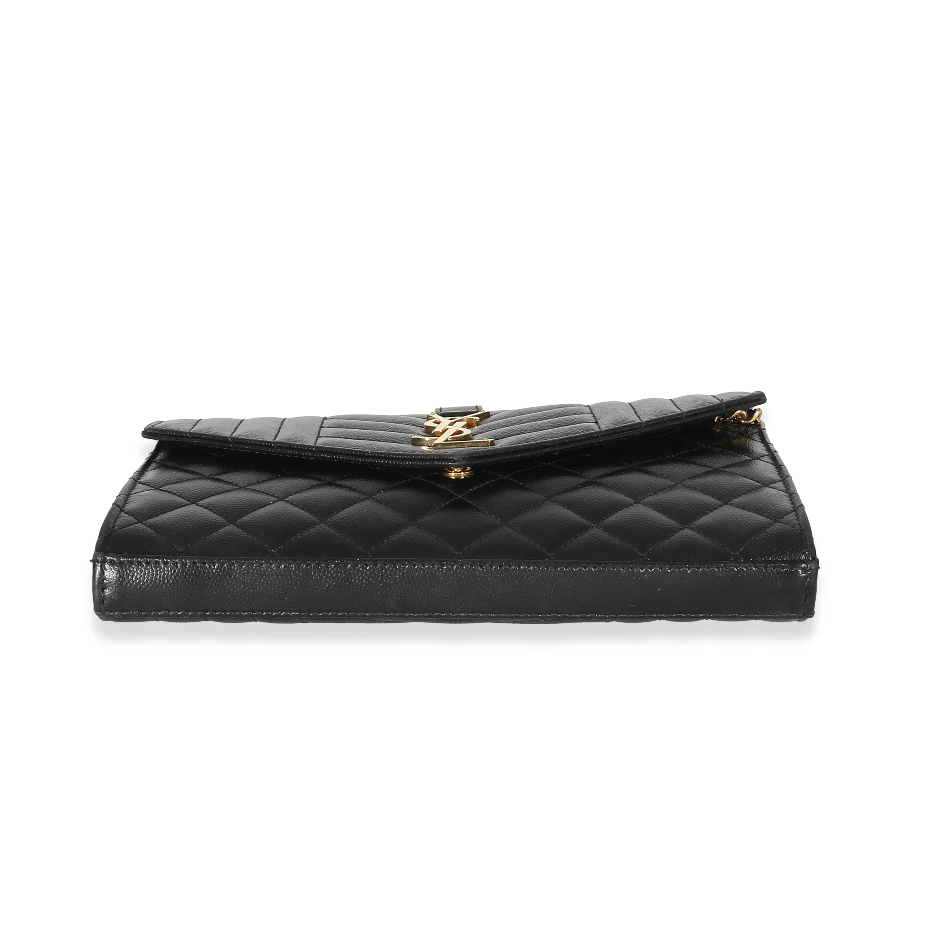 Saint Laurent Black Mixed Matelasse Grain De Poudre Envelope Chain Wallet - Image 4