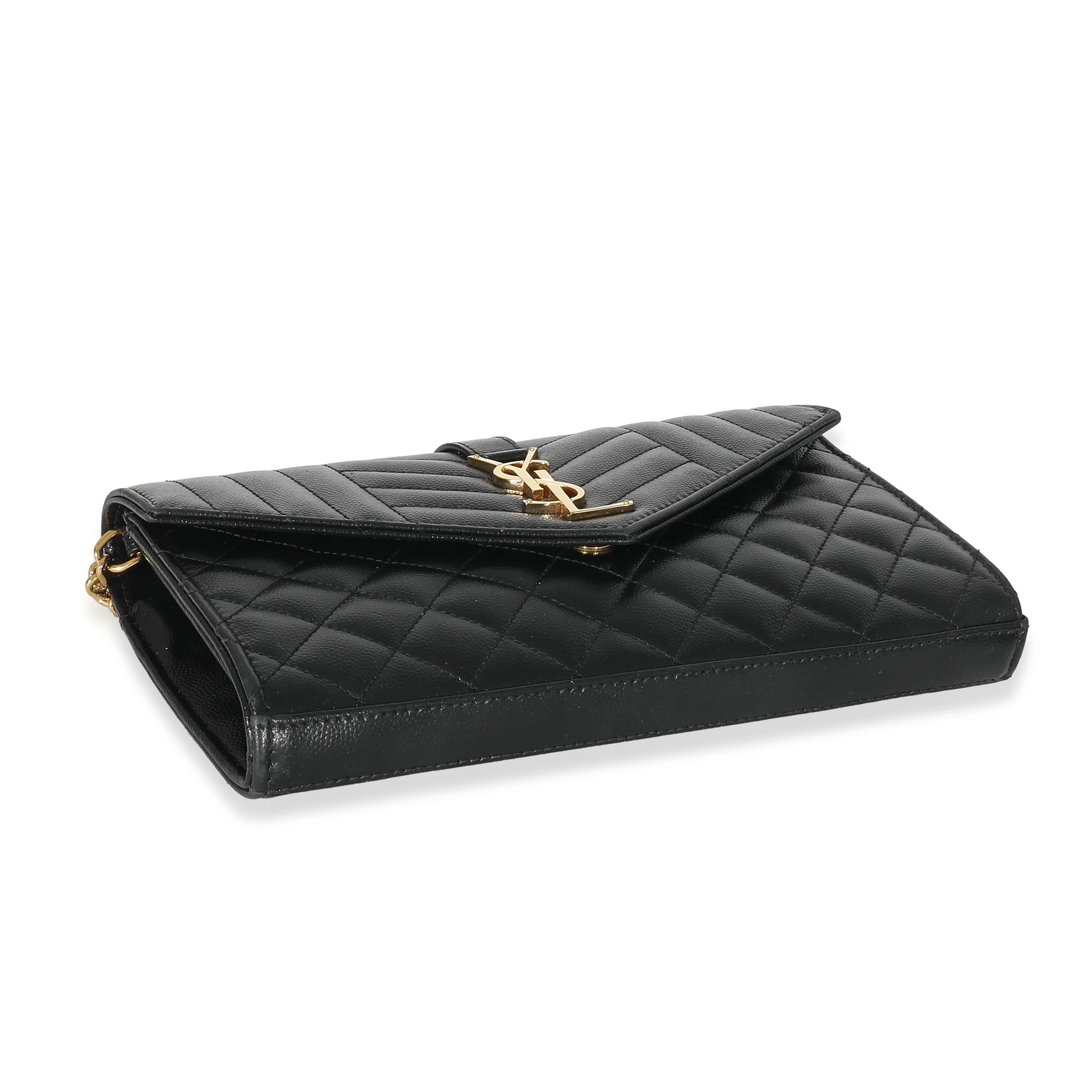 Saint Laurent Black Mixed Matelasse Grain De Poudre Envelope Chain Wallet - Image 5