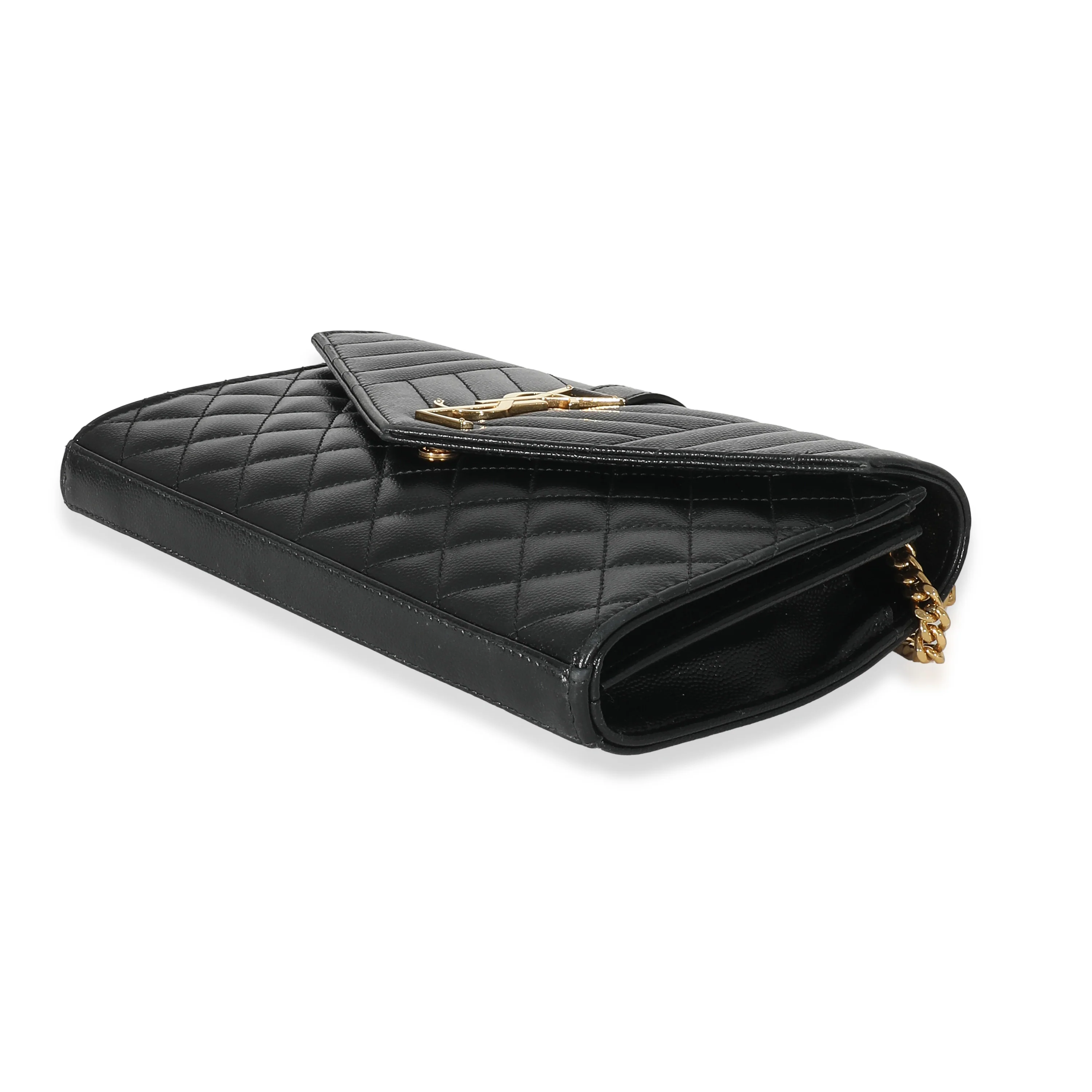 Saint Laurent Black Mixed Matelasse Grain De Poudre Envelope Chain Wallet - Image 6